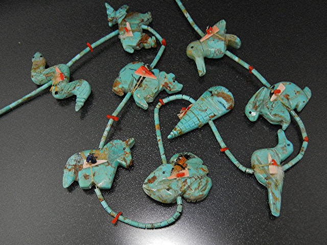 Fetish Animals Heishi Hand Carved Turquoise Estate