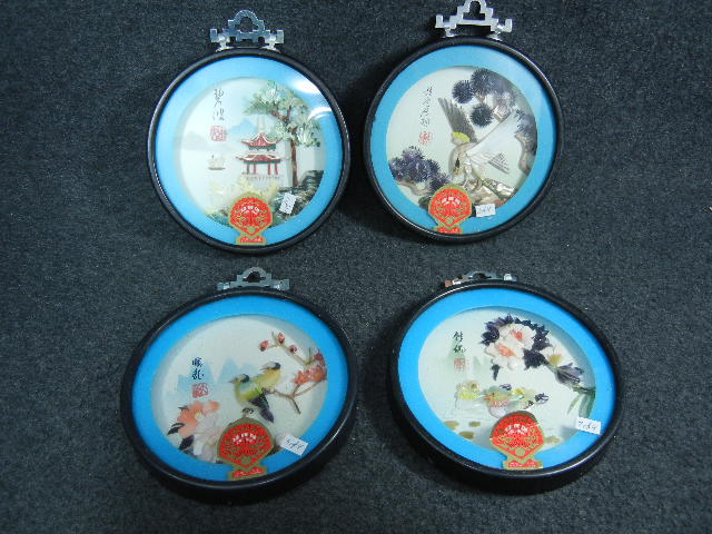set of 4 Chinese 3D shell pictures Pearl Brand, Dalian