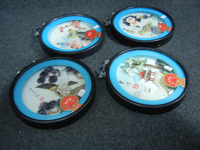 set of 4 Chinese 3D shell pictures Pearl Brand, Dalian