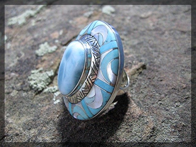 Sleeping Beauty Turquoise Larimar Sterling Silver Ring