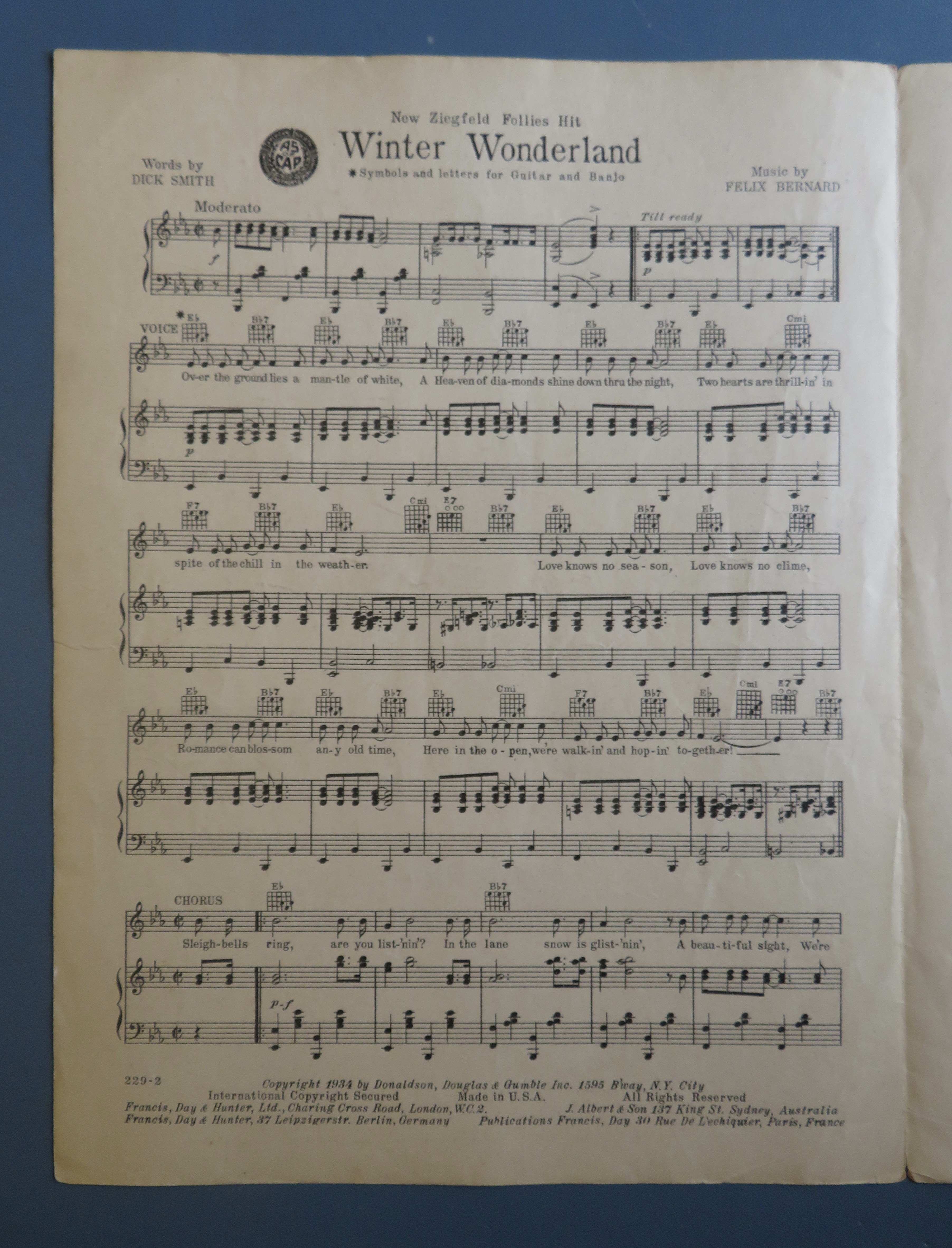 1934 Winter Wonderland Sheet Music By Smith & Bernard