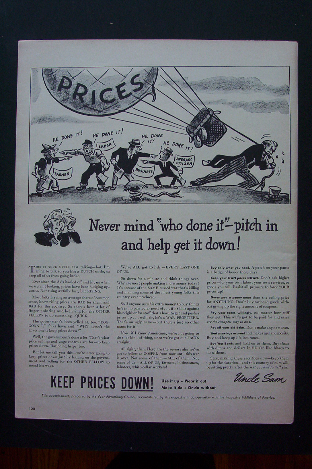 1943 War Advertising Council with Uncle Sam in Balloon