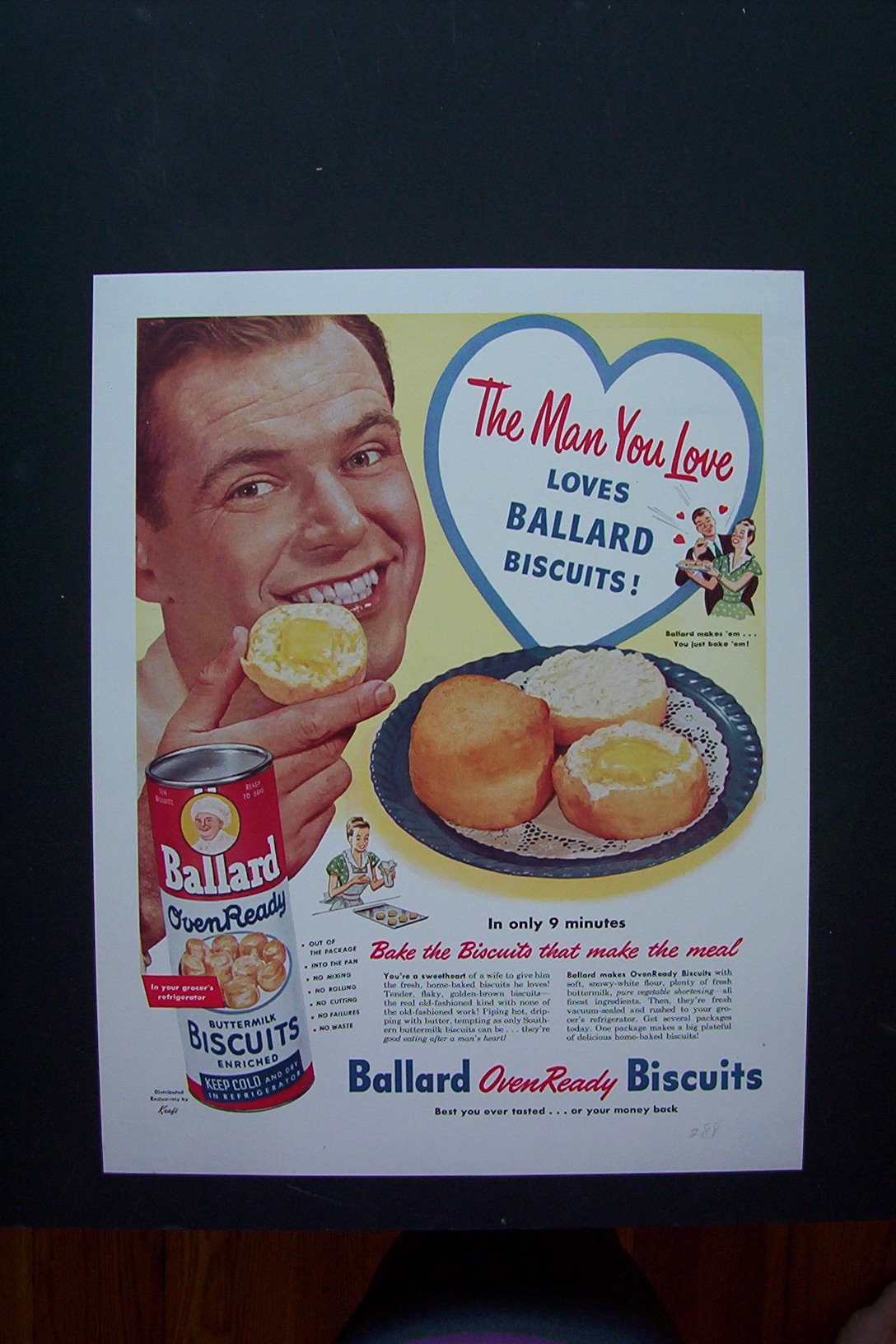 1947 Ballard Biscuits with Man Holding a Biscuit