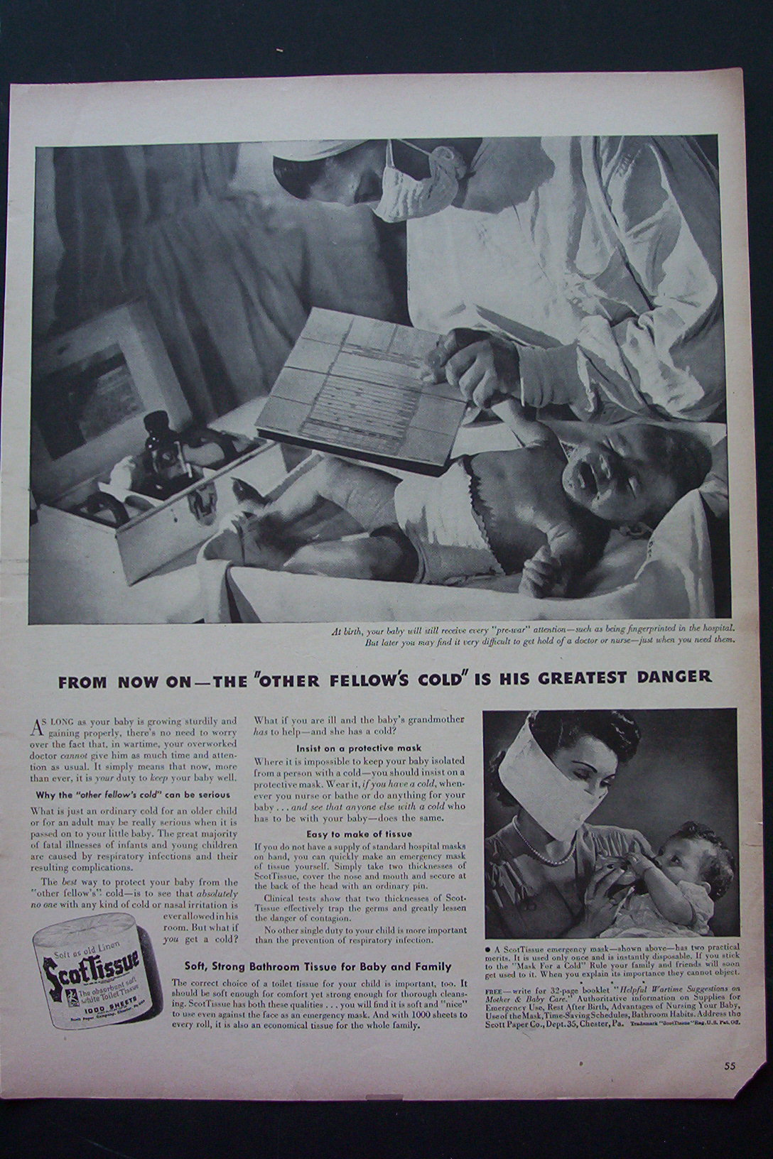 1943 Scottissue Toilet Paper with Nurse & Baby