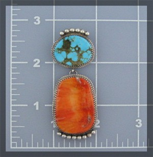 Navajo Sterling Silver Spiny Oyster Turquoise Pendant B