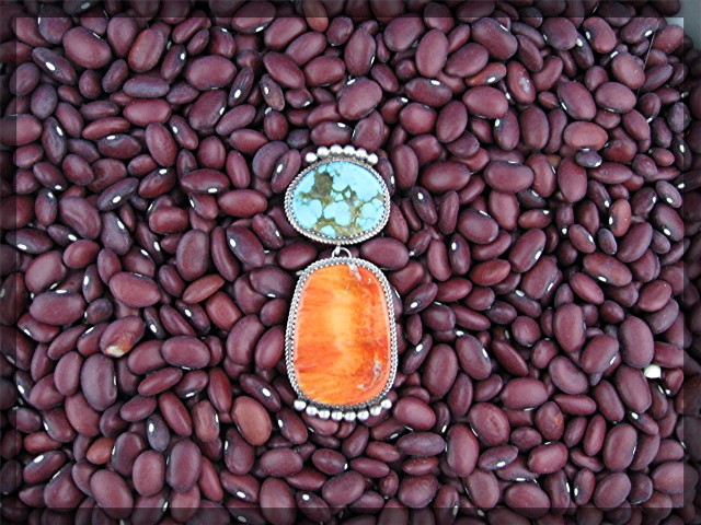 Navajo Sterling Silver Spiny Oyster Turquoise Pendant B