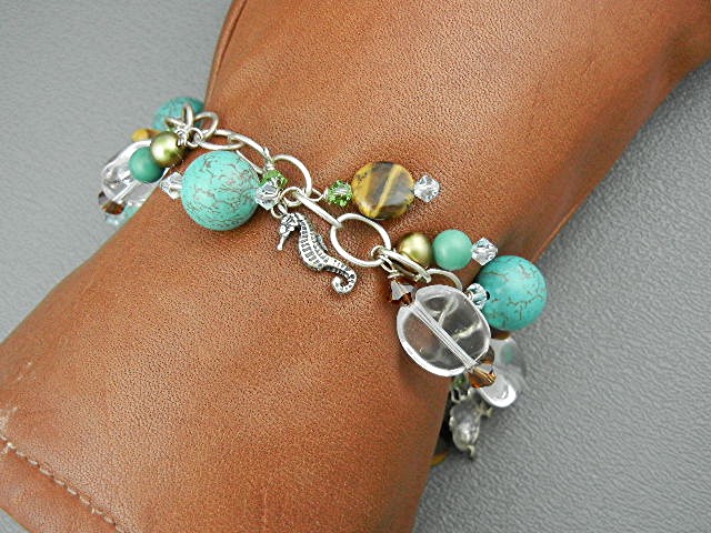 Sterling Silver Charm Toggle Bracelet Pearl Crystals