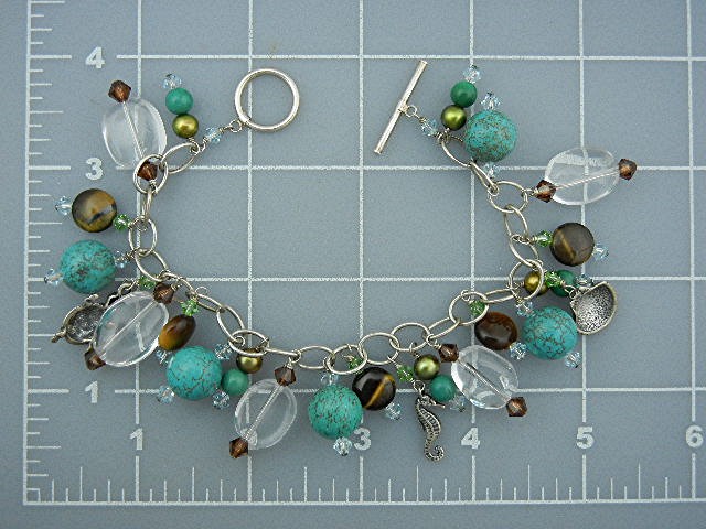 Sterling Silver Charm Toggle Bracelet Pearl Crystals