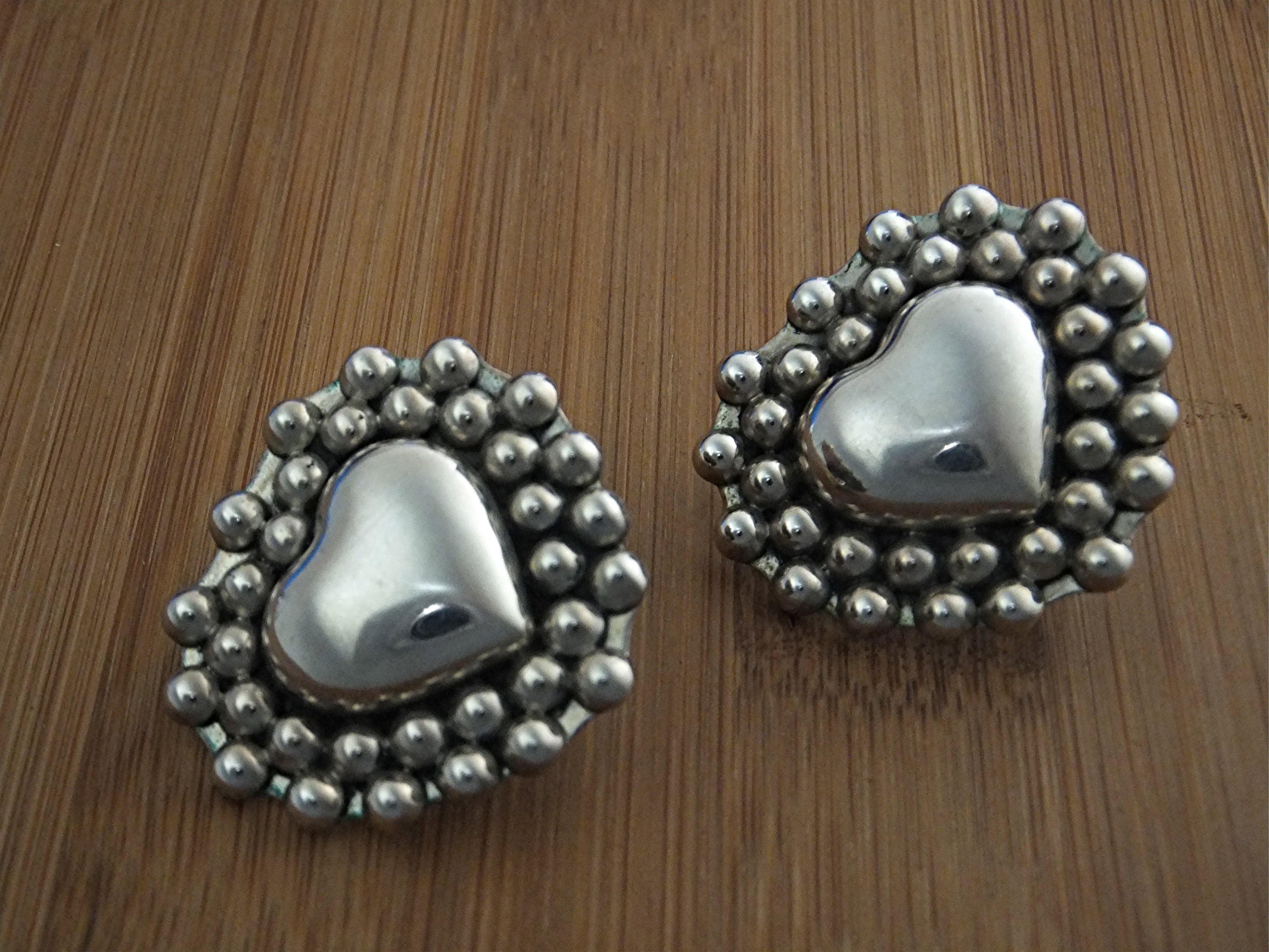 Taxco Mexico Sterling Silver Heart Clip Earrings