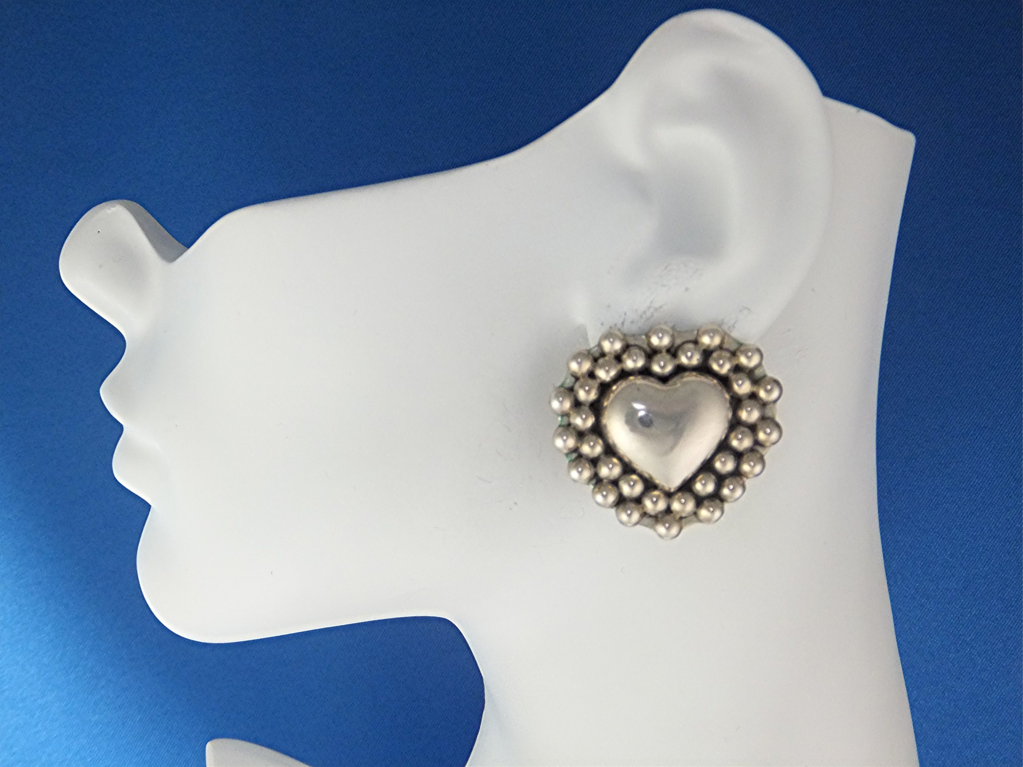 Taxco Mexico Sterling Silver Heart  Clip Earrings
