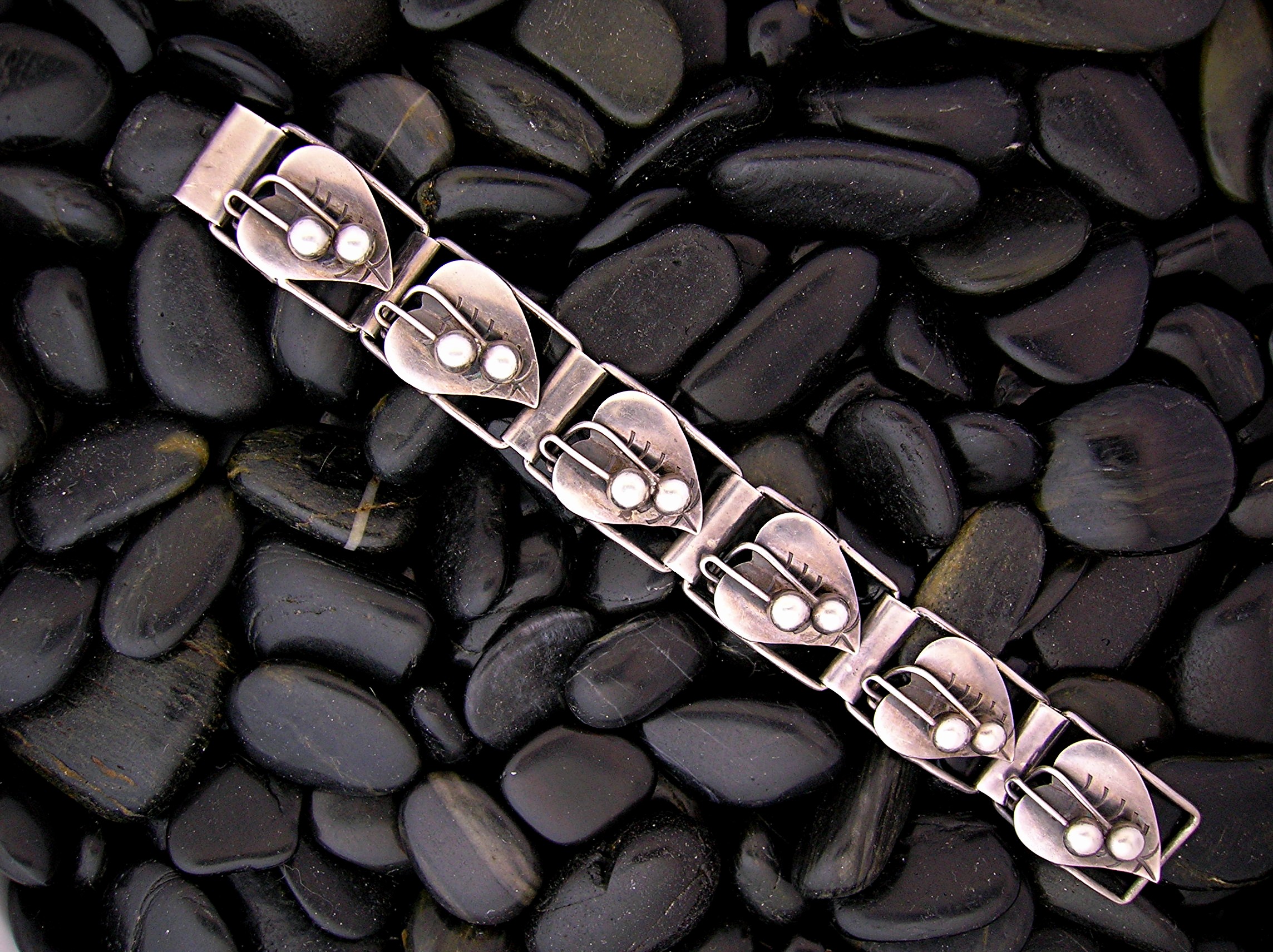 Sterling Silver Mexico Signed ETD Vintage  Leaf Bracele