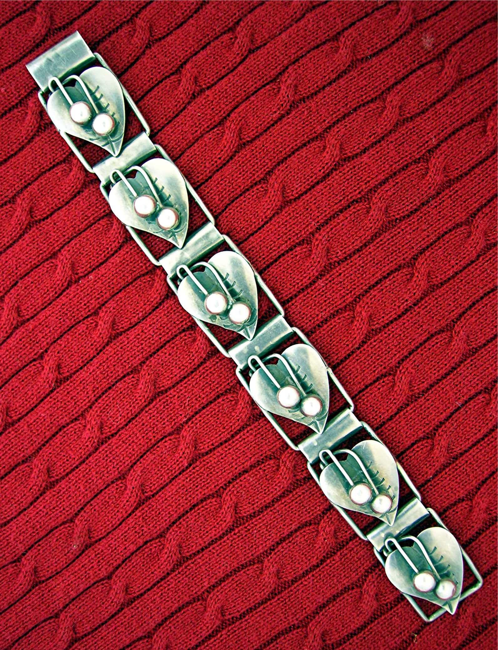 Sterling Silver Mexico Signed ETD Vintage  Leaf Bracele