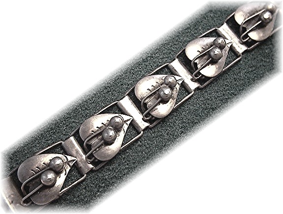 Sterling Silver Mexico Signed ETD Vintage Leaf Bracele