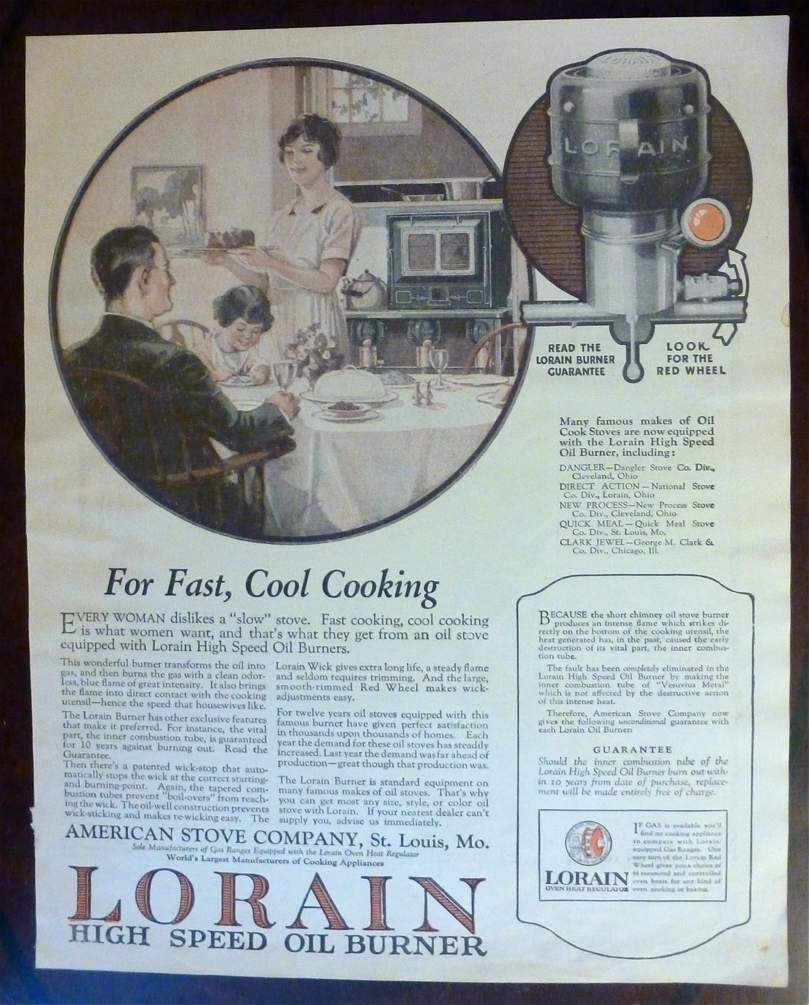 1924 Lorain High Speed Oil Burner w Woman Serving Meal