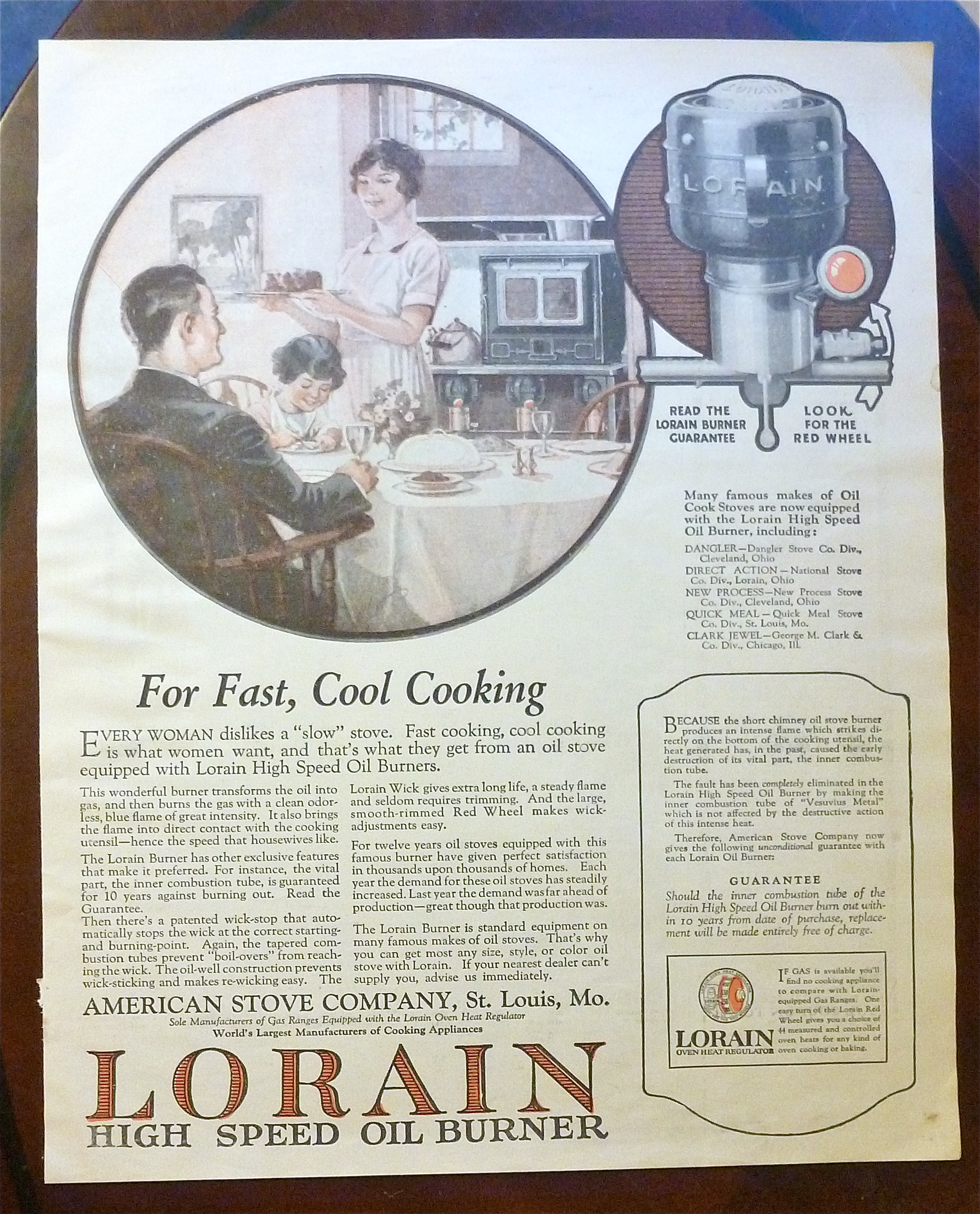 1924 Lorain High Speed Oil Burner w Woman Serving Meal