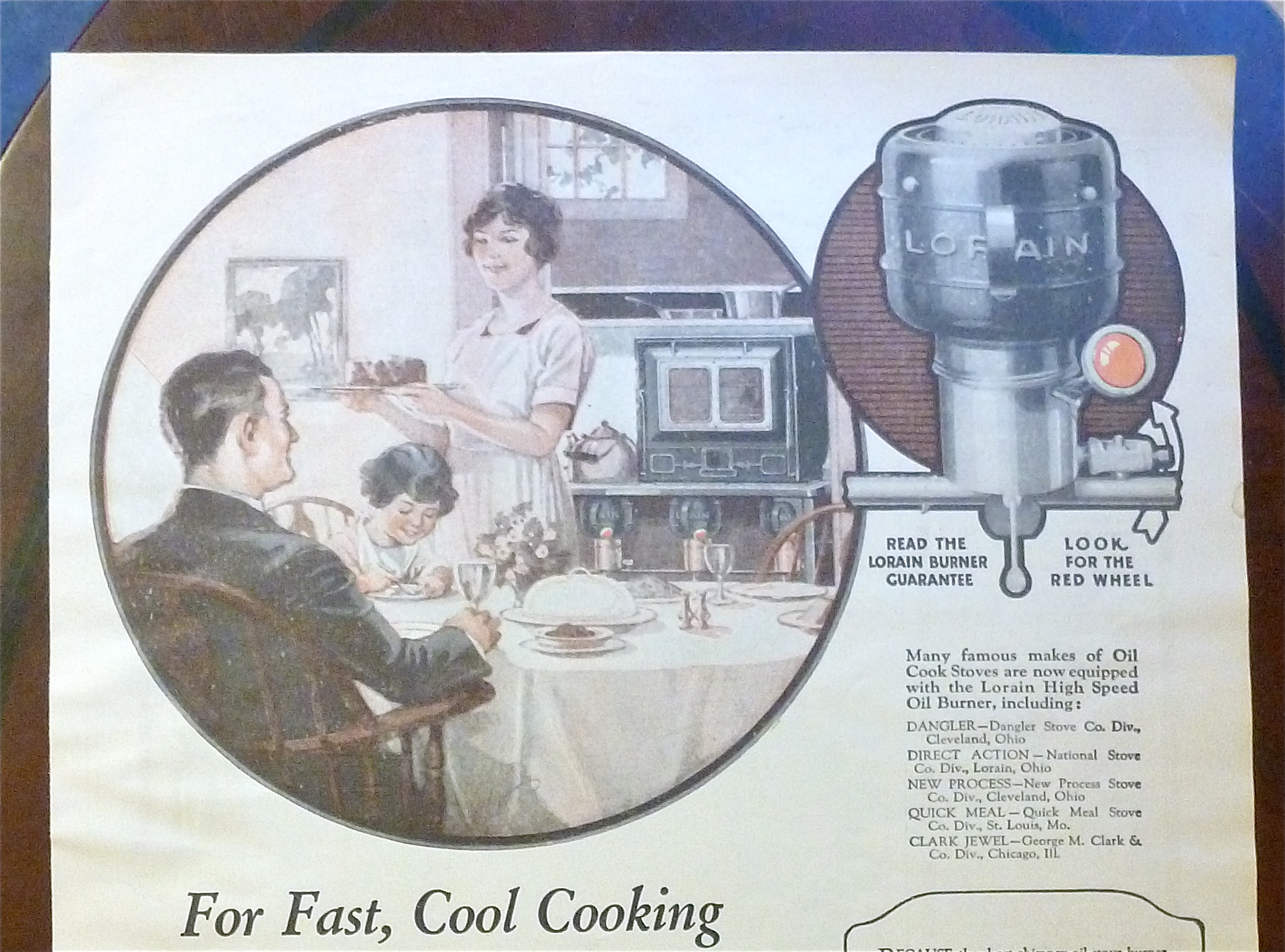 1924 Lorain High Speed Oil Burner w Woman Serving Meal