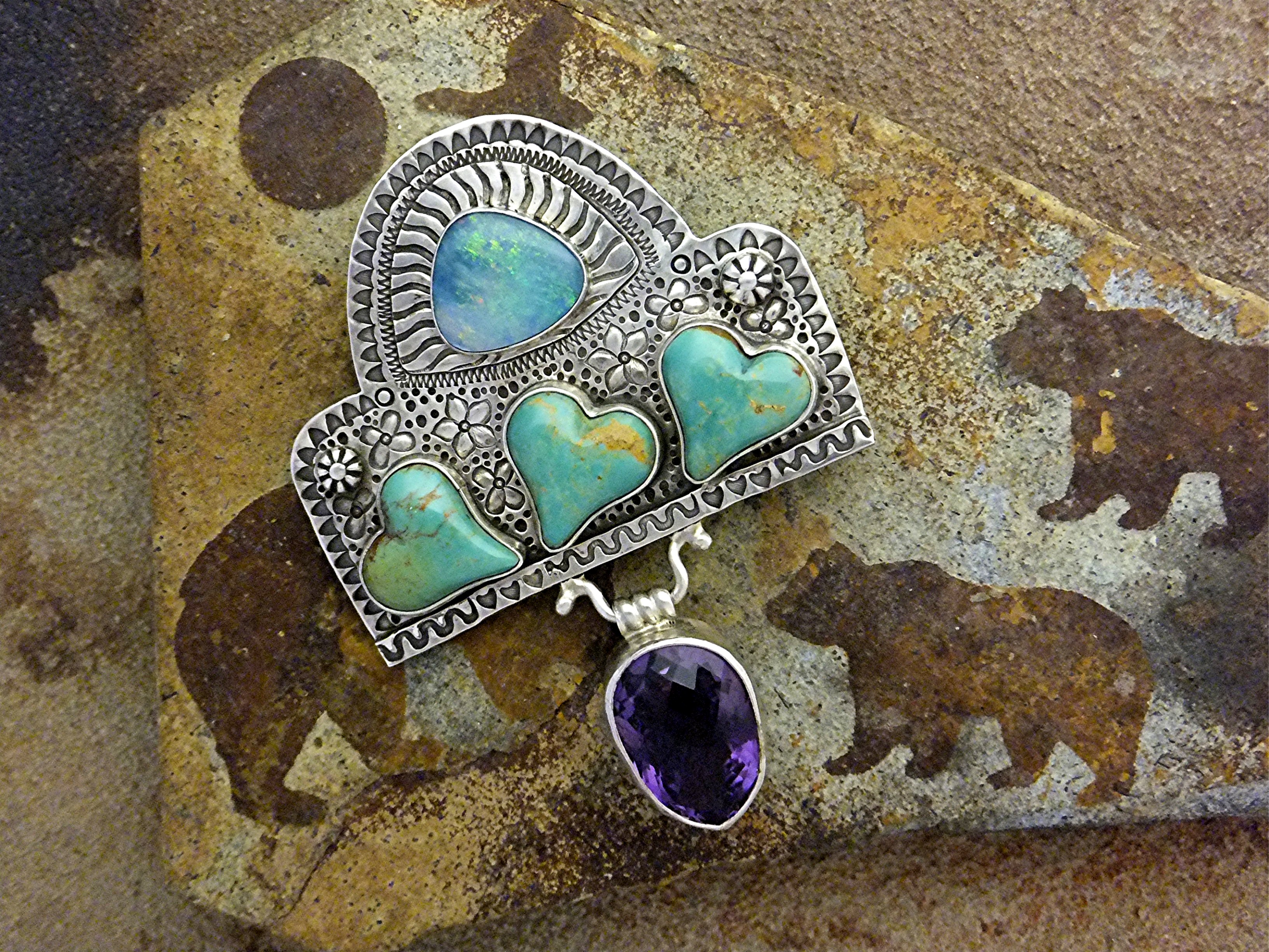 David Troutman Sterling Silver Turquoise Opal Amethyst