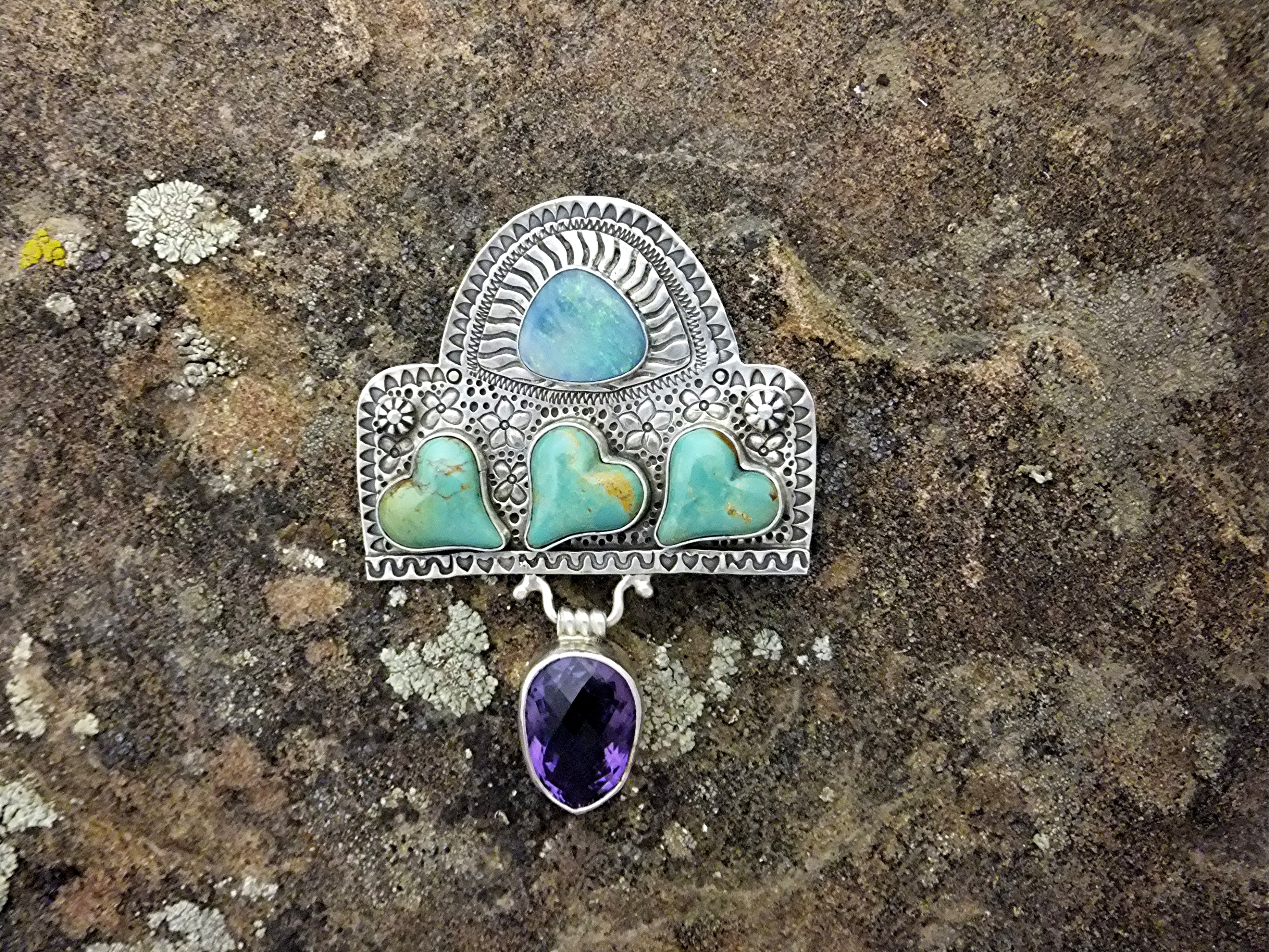 David Troutman Sterling Silver Turquoise Opal Amethyst