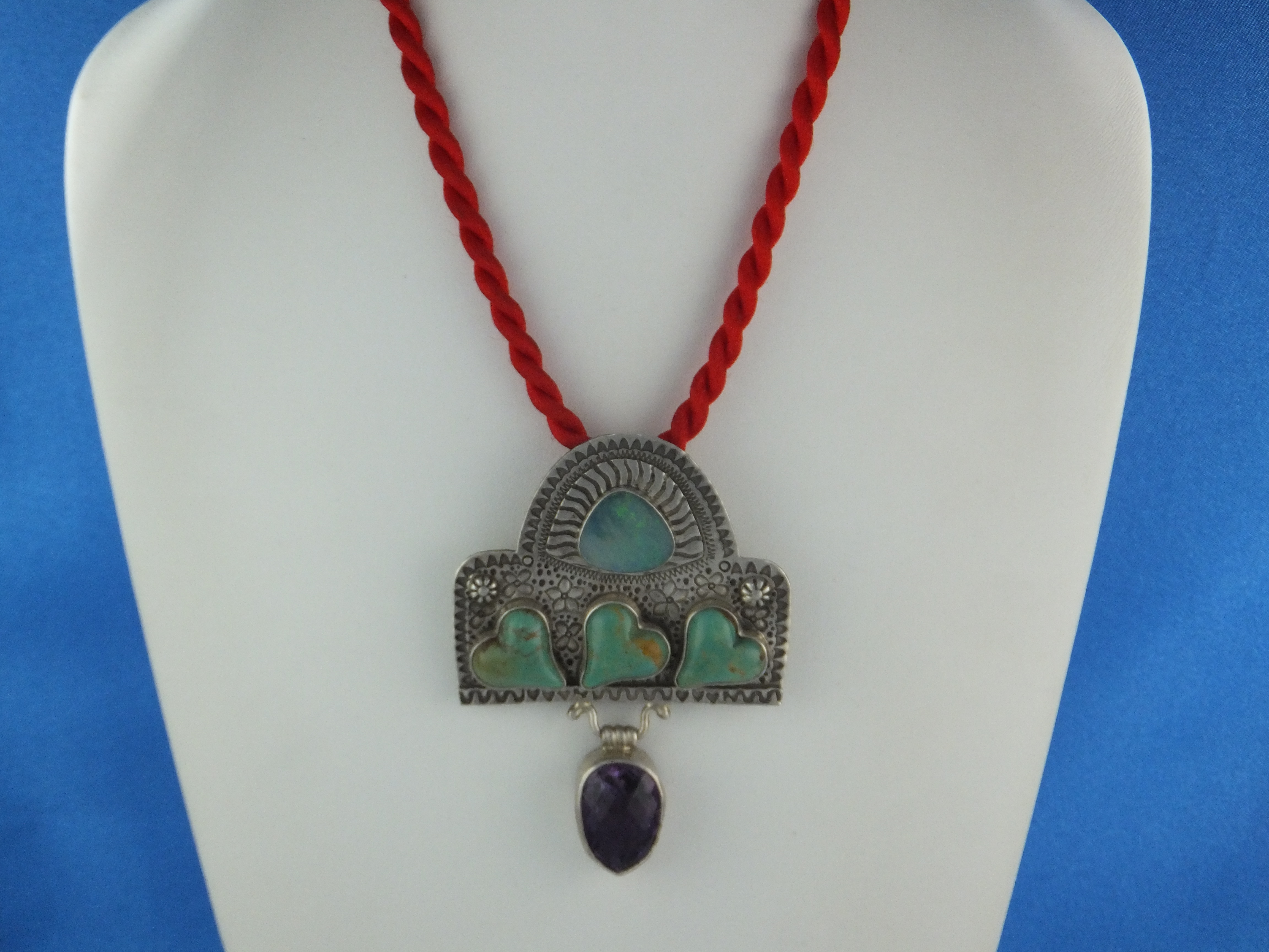 David Troutman Sterling Silver Turquoise Opal Amethyst