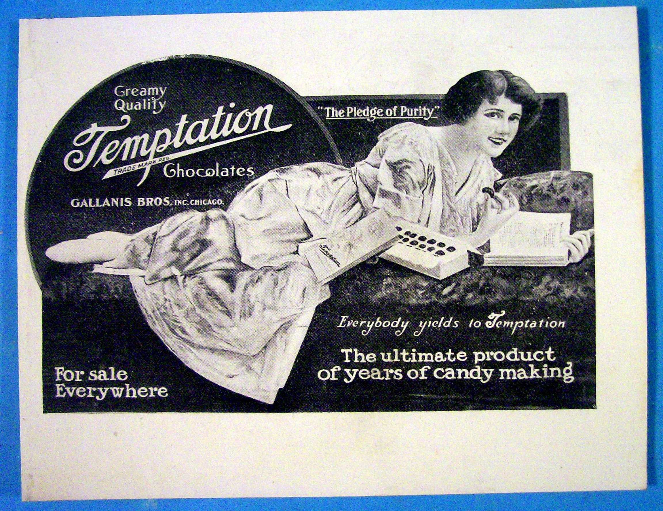 1913 Temptation Chocolate with Woman Eating Candy