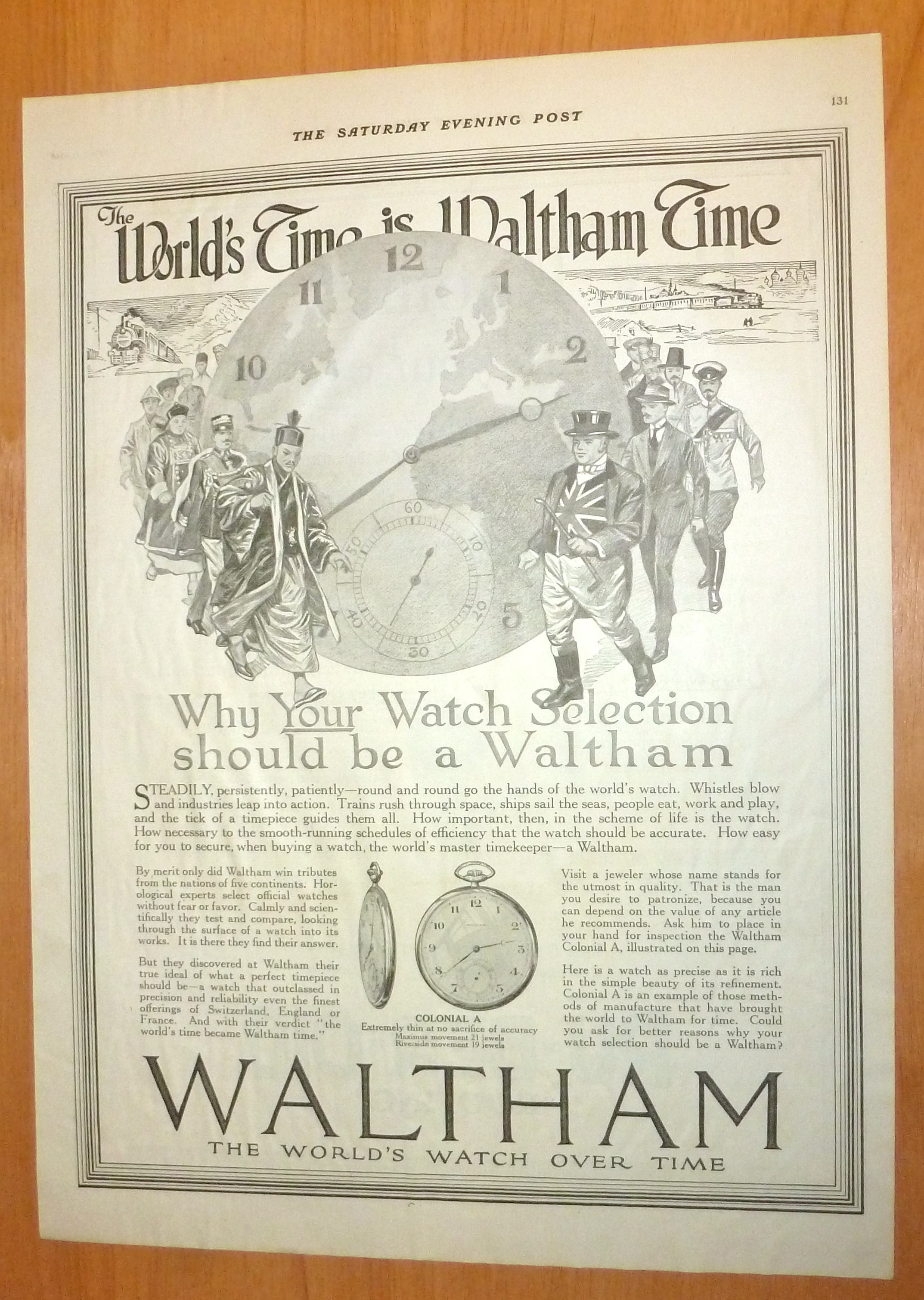 1918 Waltham Watch with World's Time is Waltham
