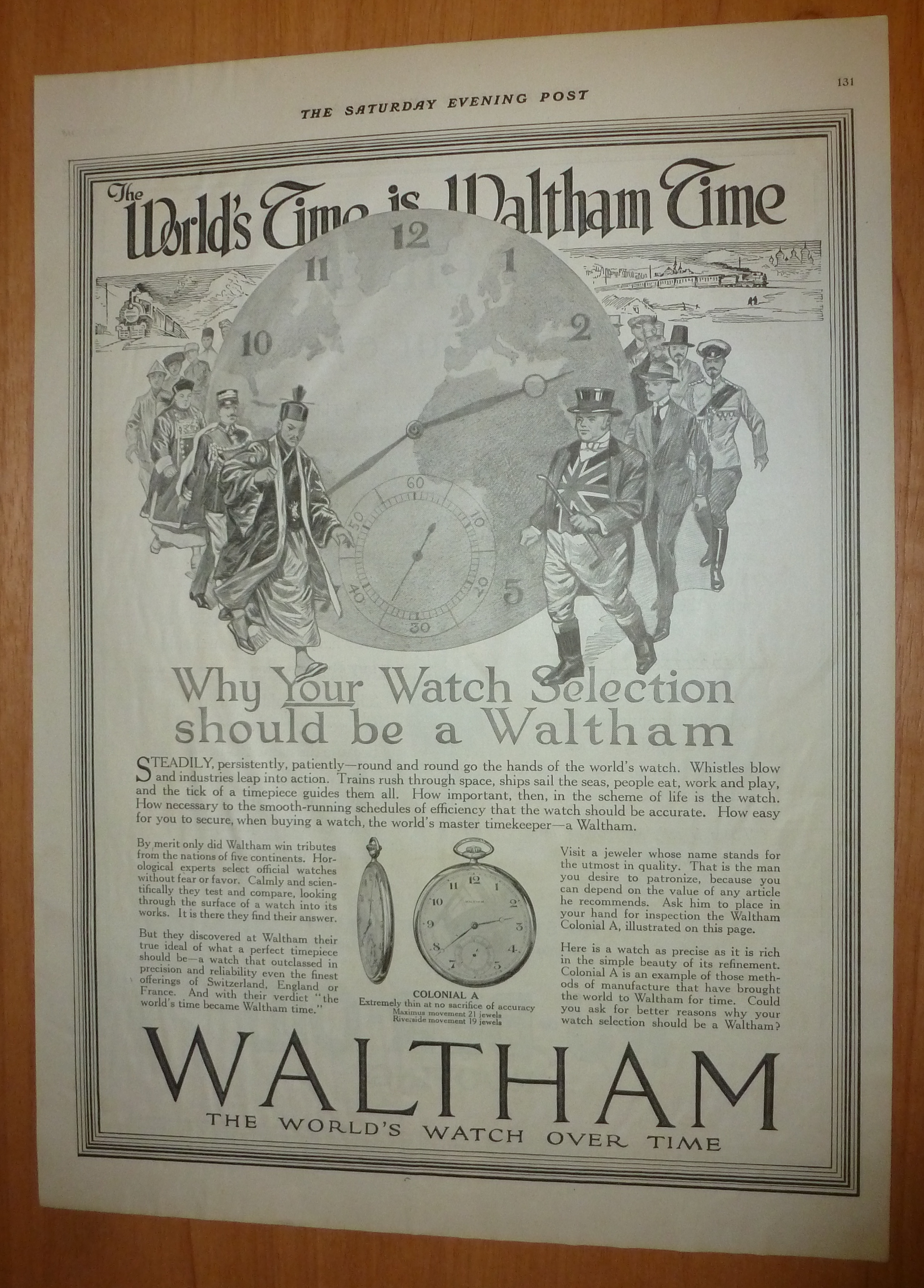 1918 Waltham Watch with World's Time is Waltham