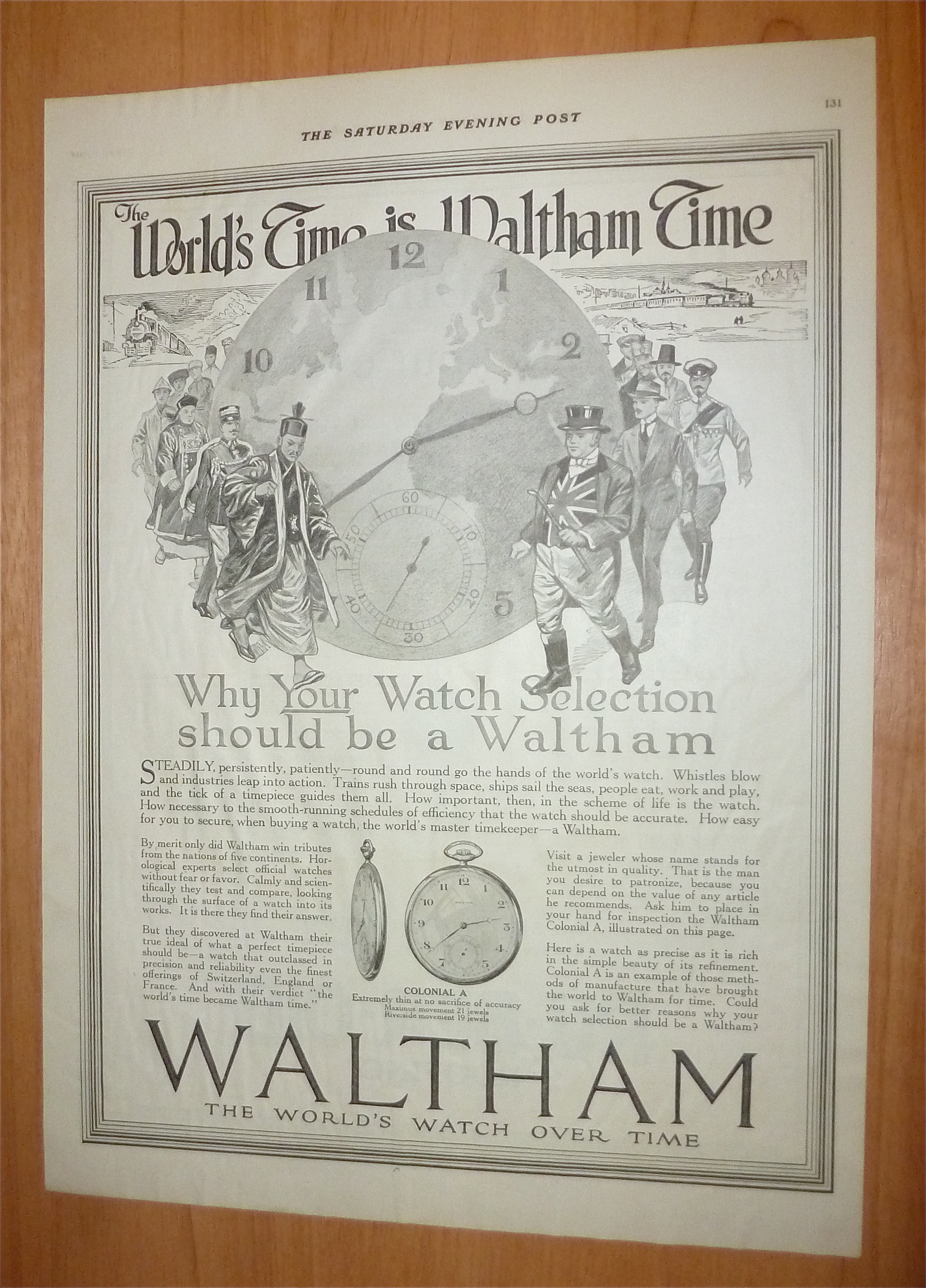 1918 Waltham Watch with World's Time is Waltham