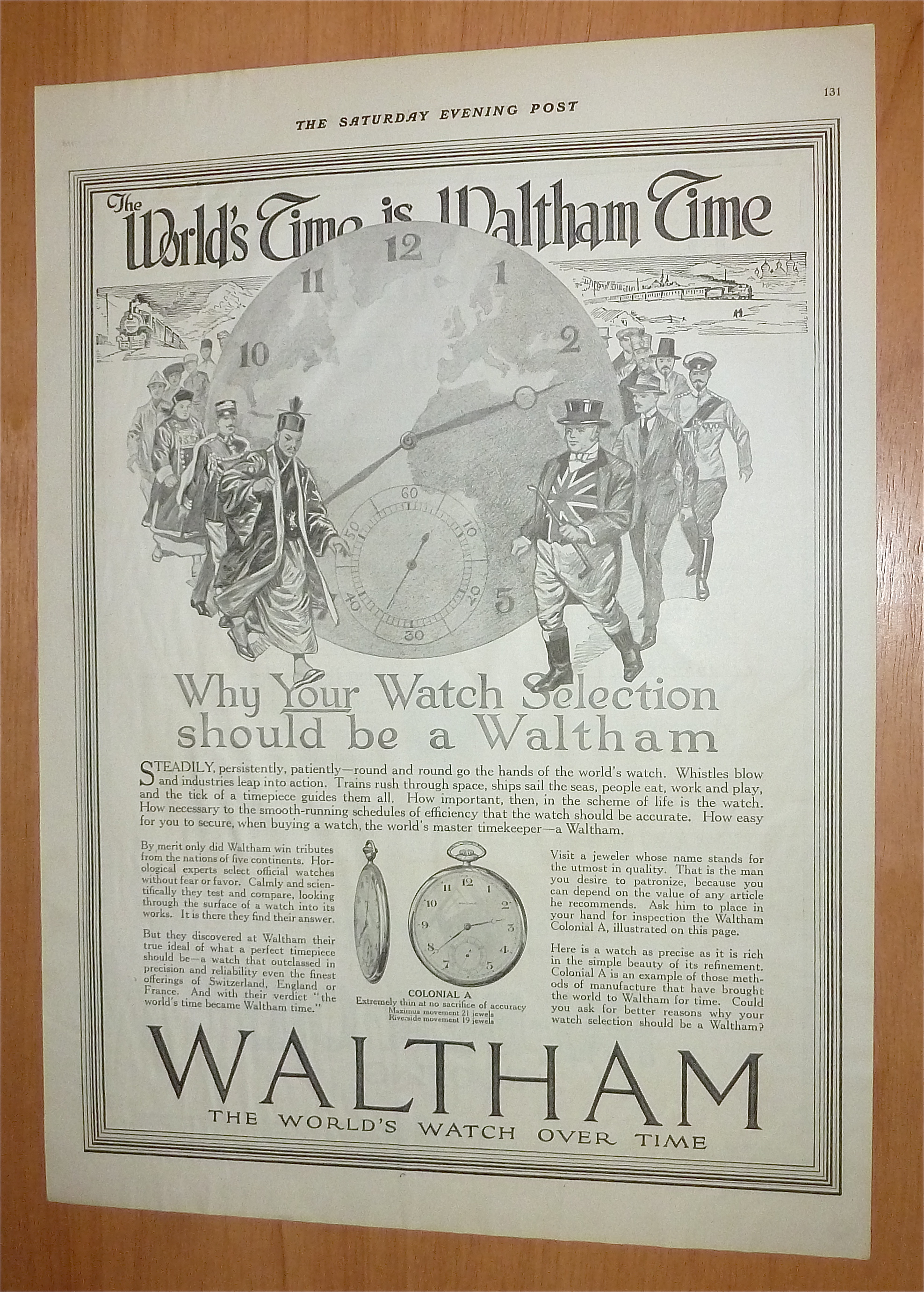 1918 Waltham Watch with World's Time is Waltham