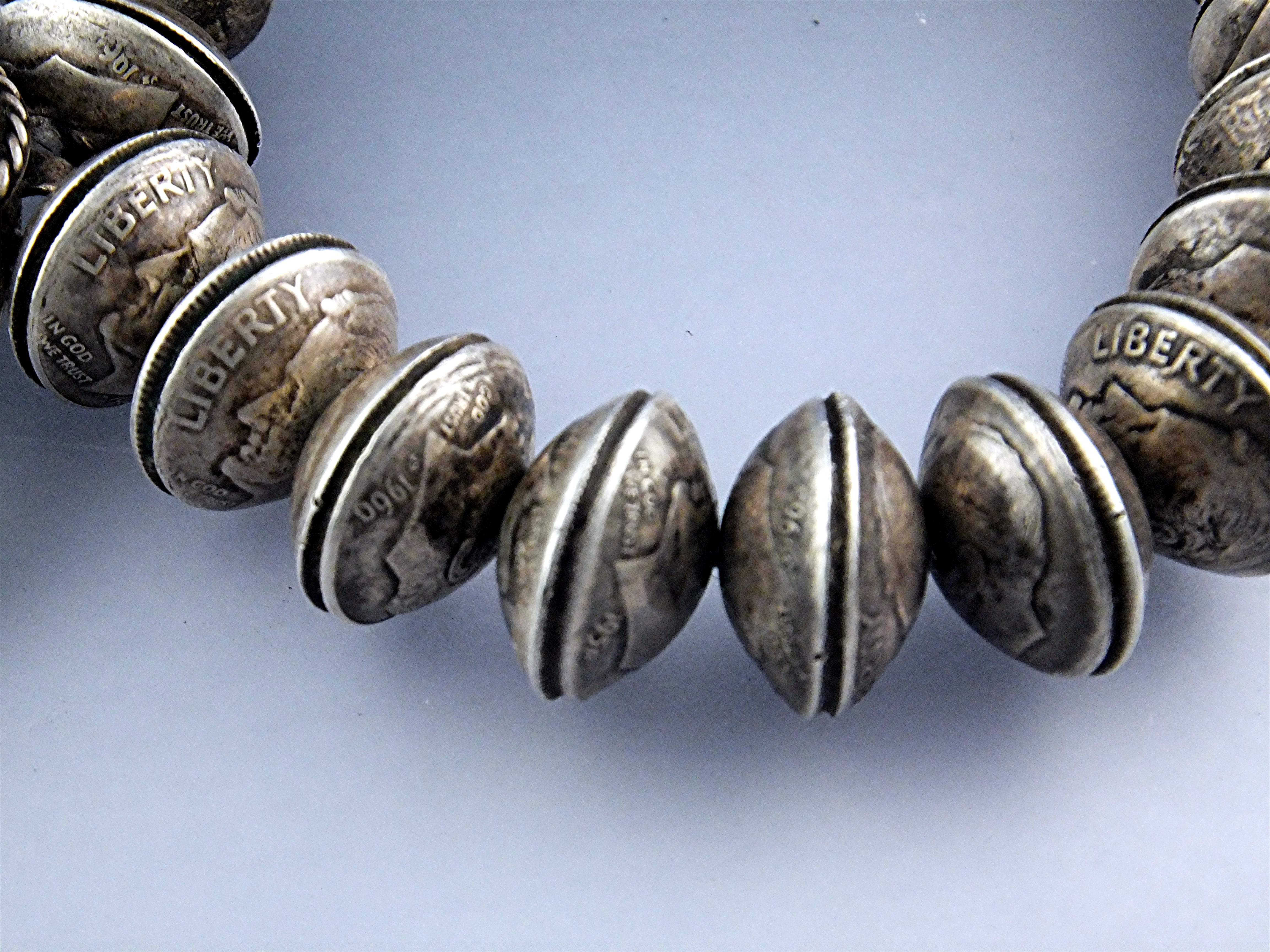 Mercury Dimes Sterling Silver Necklace Coral Turquoise