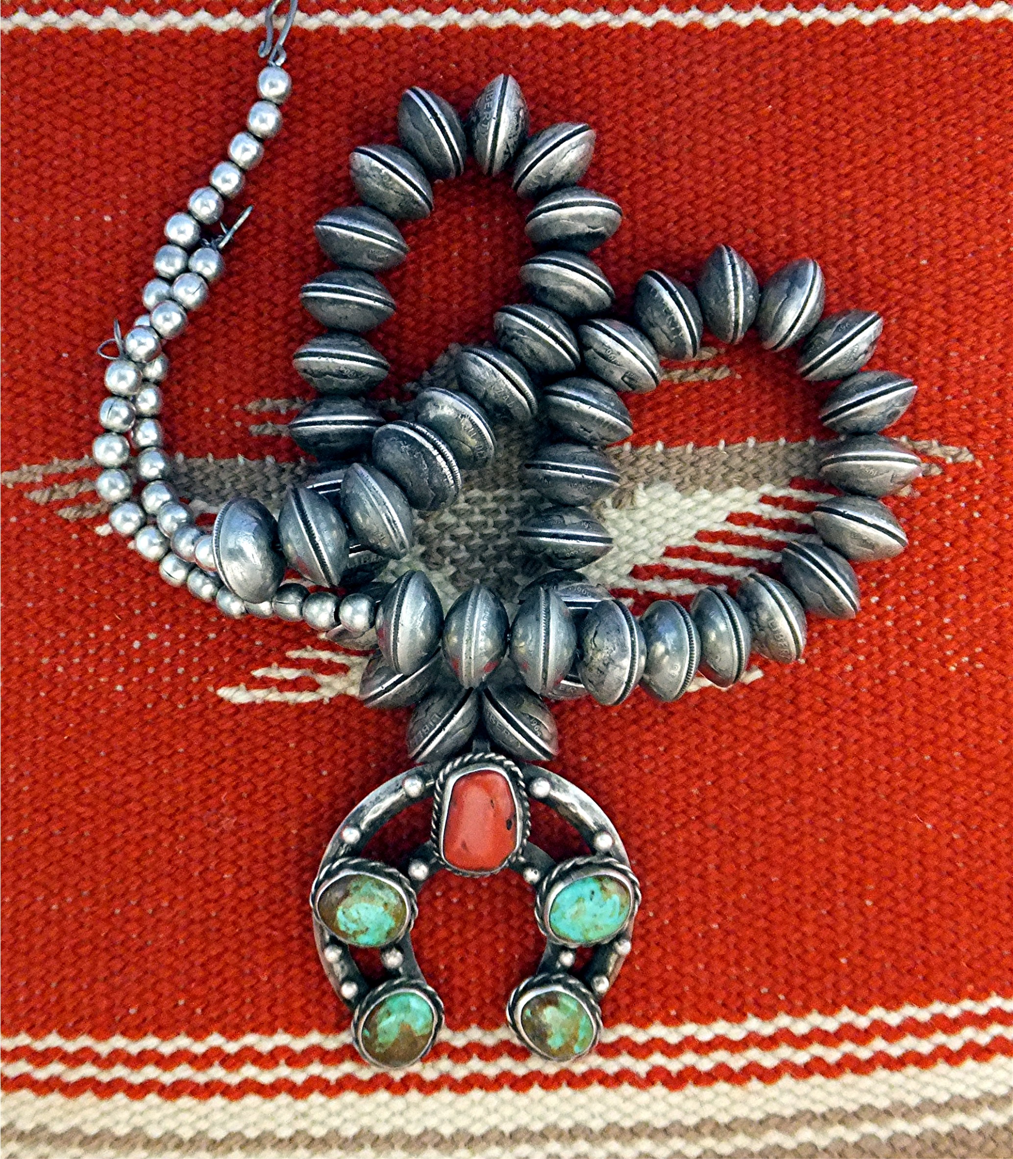 Mercury Dimes Sterling Silver Necklace Coral Turquoise
