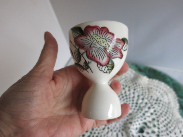 Mid Century Double Egg Cup with Lily Flower Japan