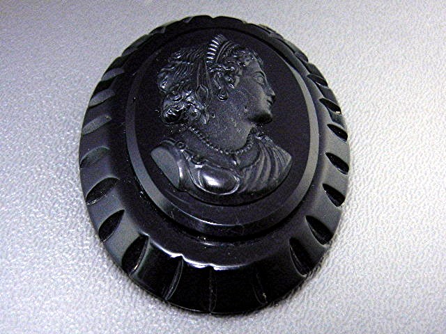 Lucite Black Cameo Brooch USA