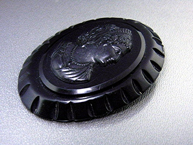 Lucite Black Cameo Brooch USA