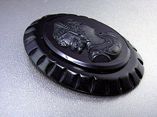 Lucite Black Cameo Brooch USA