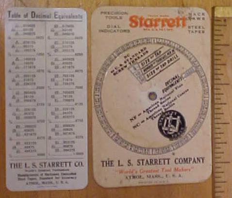 Starrett Screw Thread Calculator 1940's + Chart