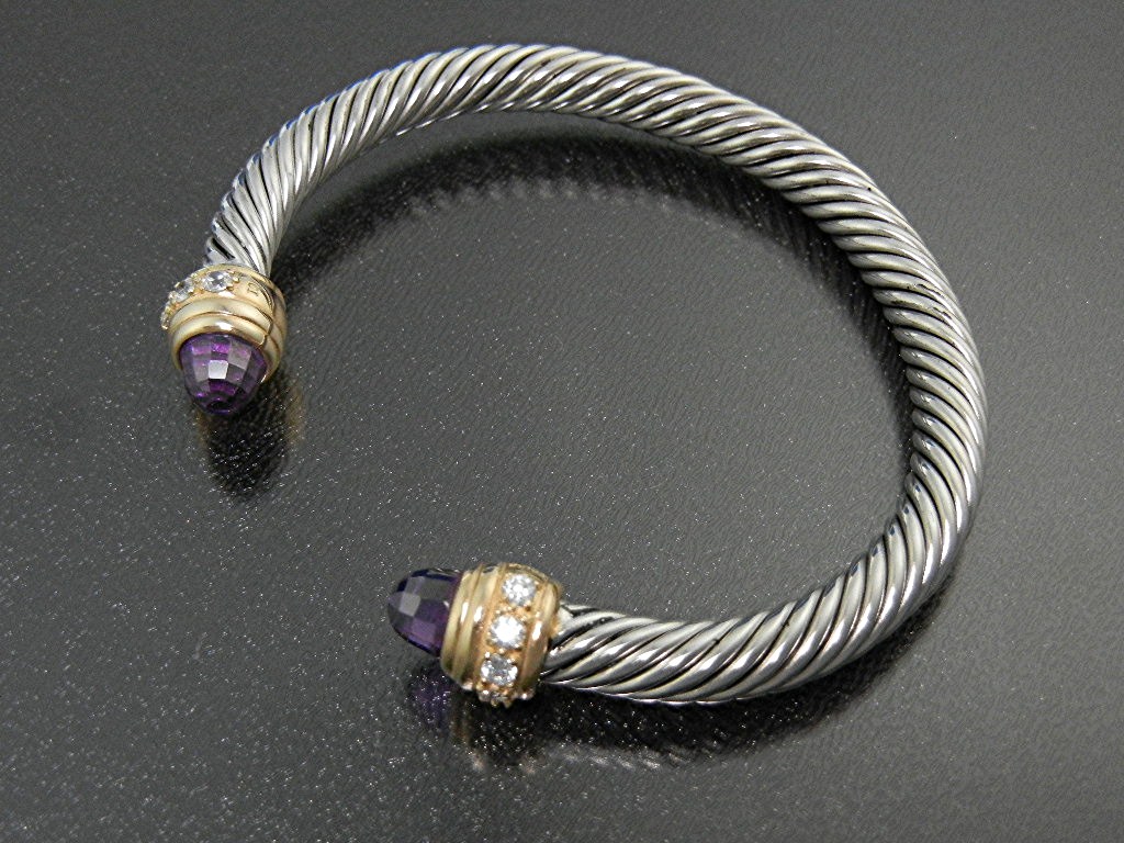 Bracelet Sterling Silver Twist Cuff with Amethyst