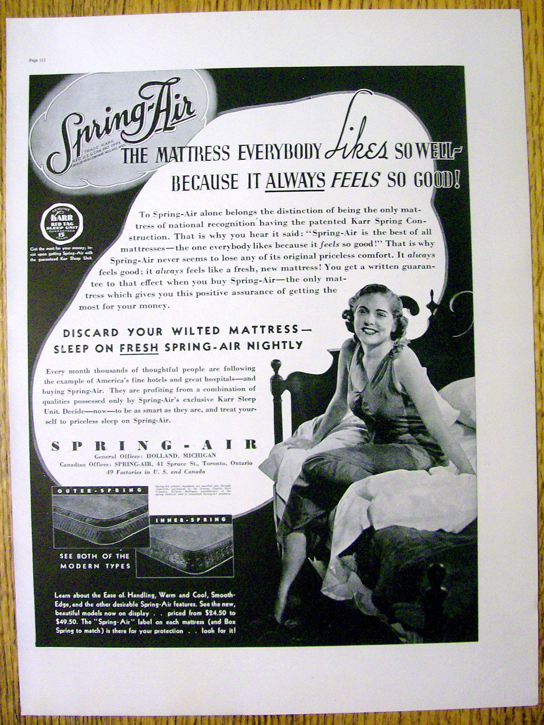 1937 Spring Air Mattress with Woman Sitting On The Bed
