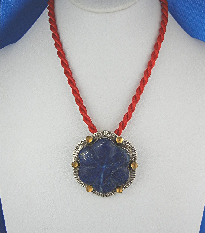 David Troutman  Lapis Amber Sterling Silver Pendant