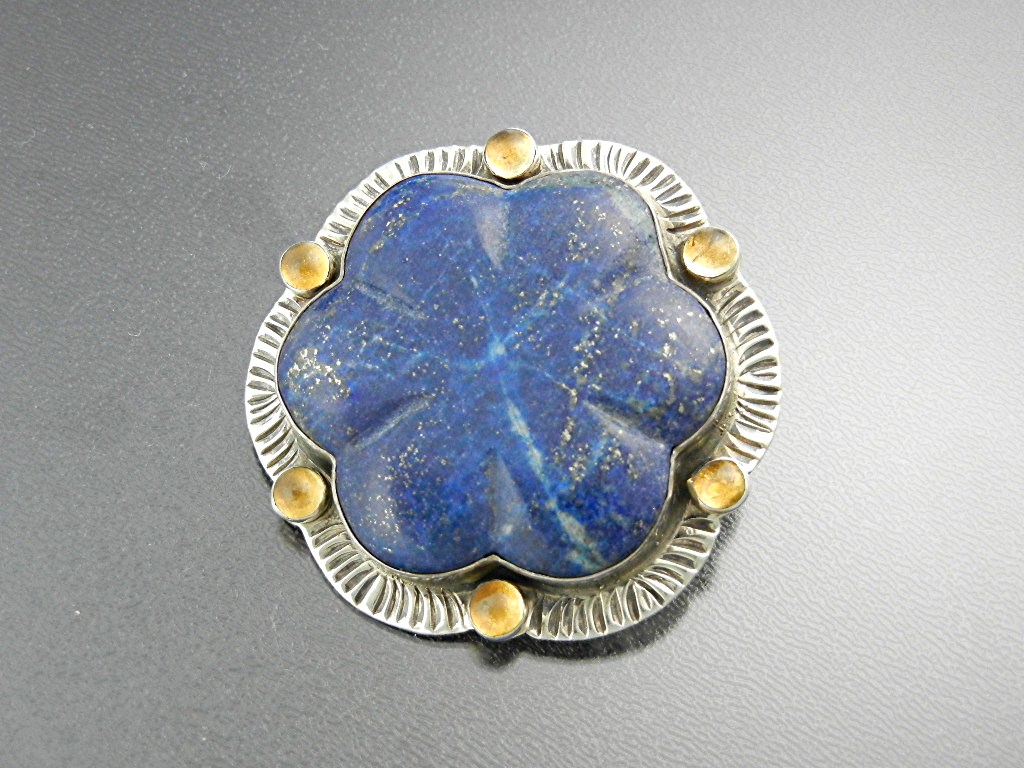 David Troutman  Lapis Amber Sterling Silver Pendant