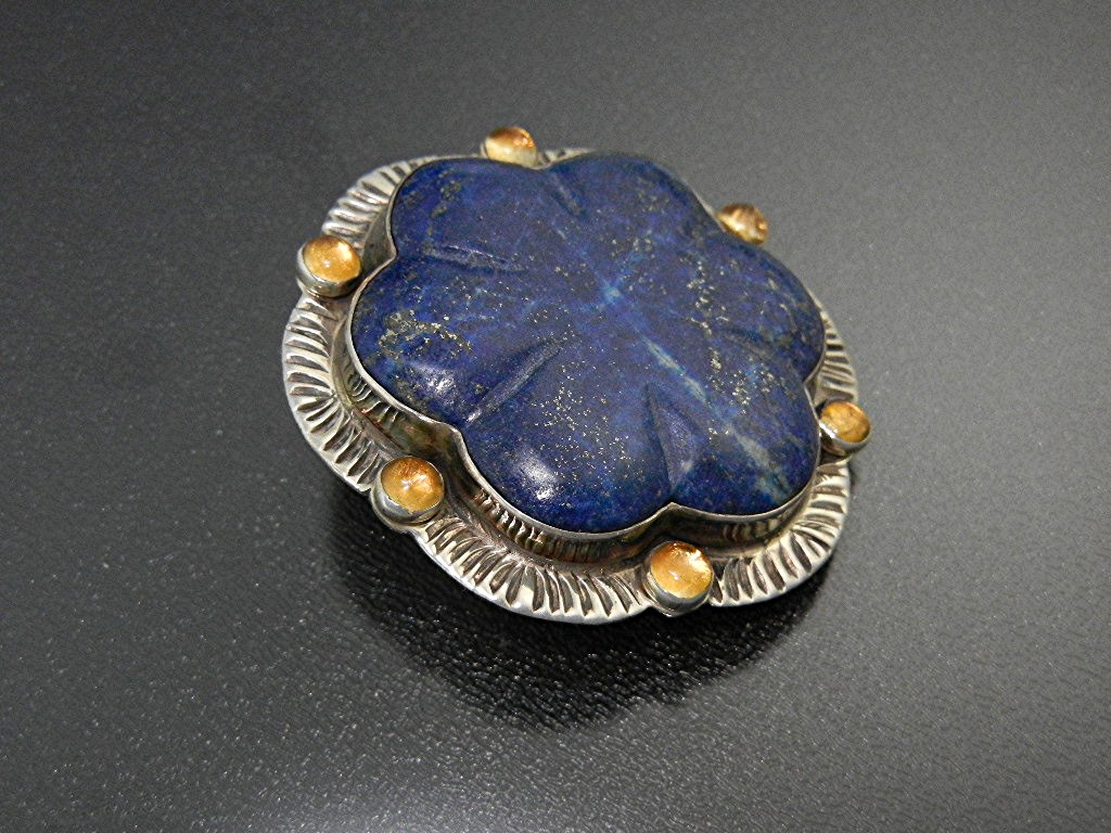 David Troutman Lapis Amber Sterling Silver Pendant