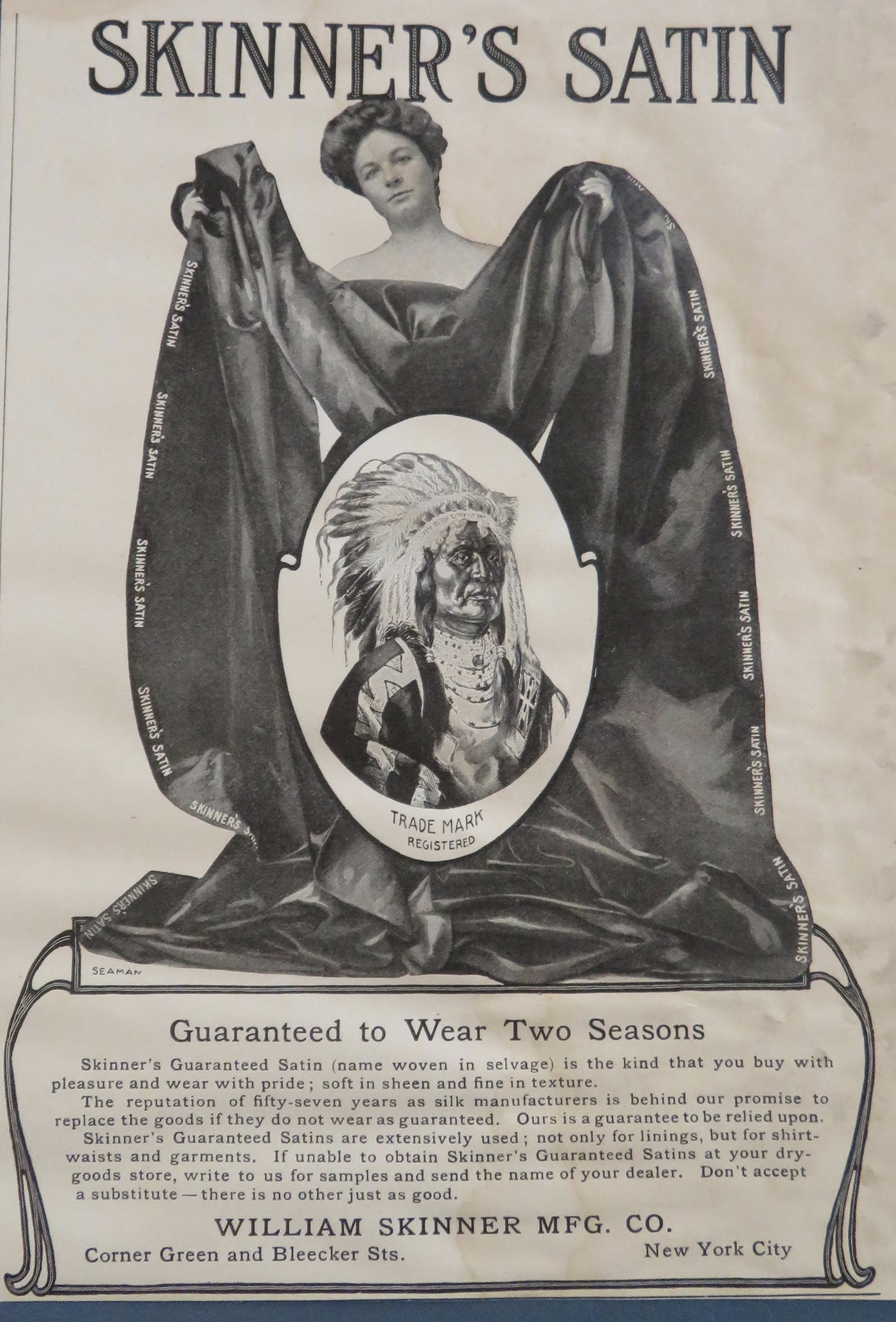 1905 Skinner's Satin with Woman Holding Blanket