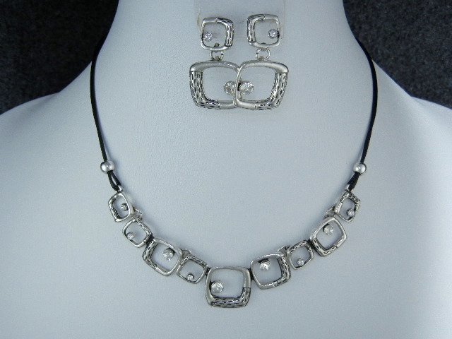 Costume Necklace Black Cord drop Post Earrings