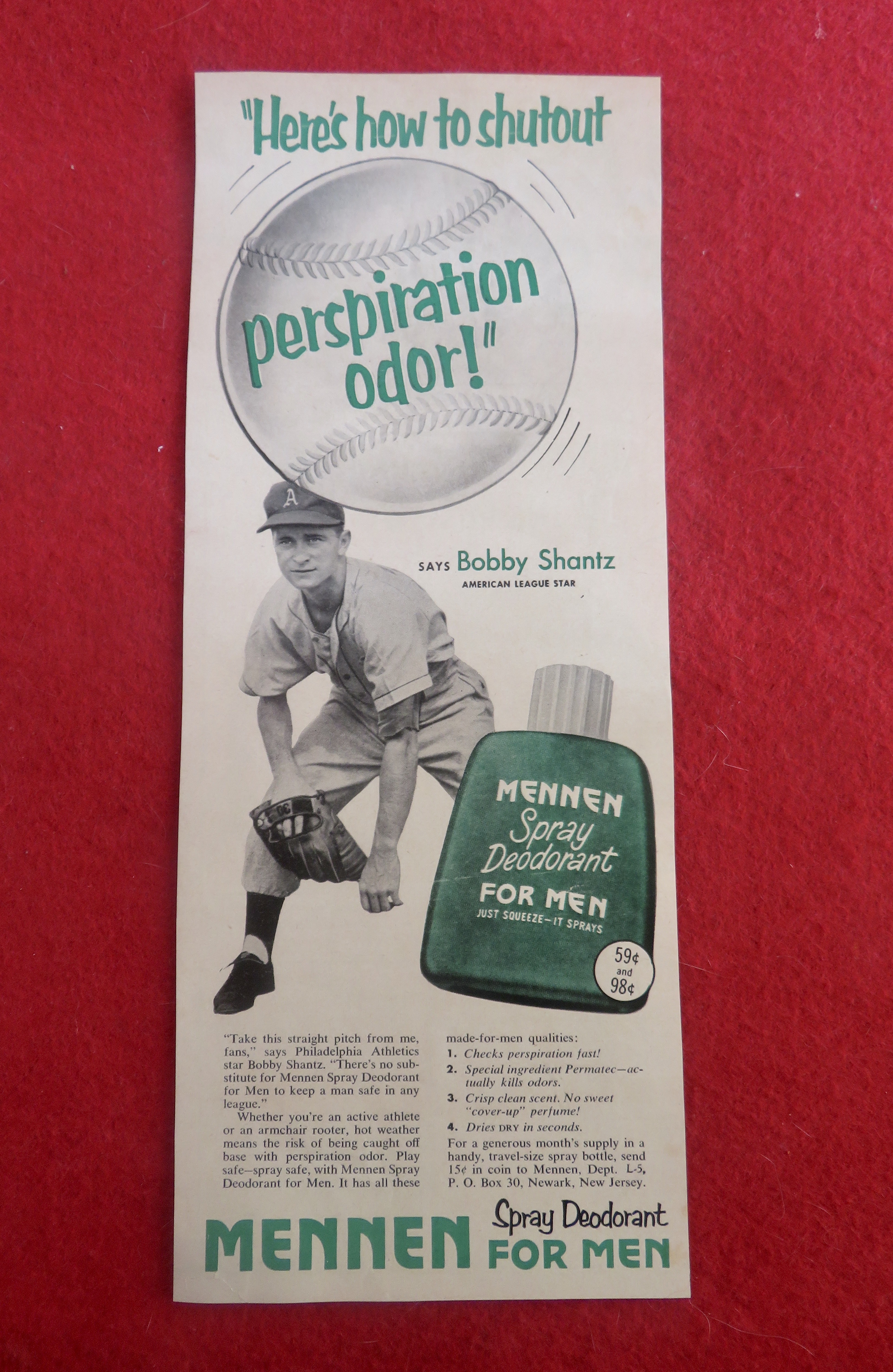 1950's Mennen Spray Deodorant w Baseball's Bobby Shantz