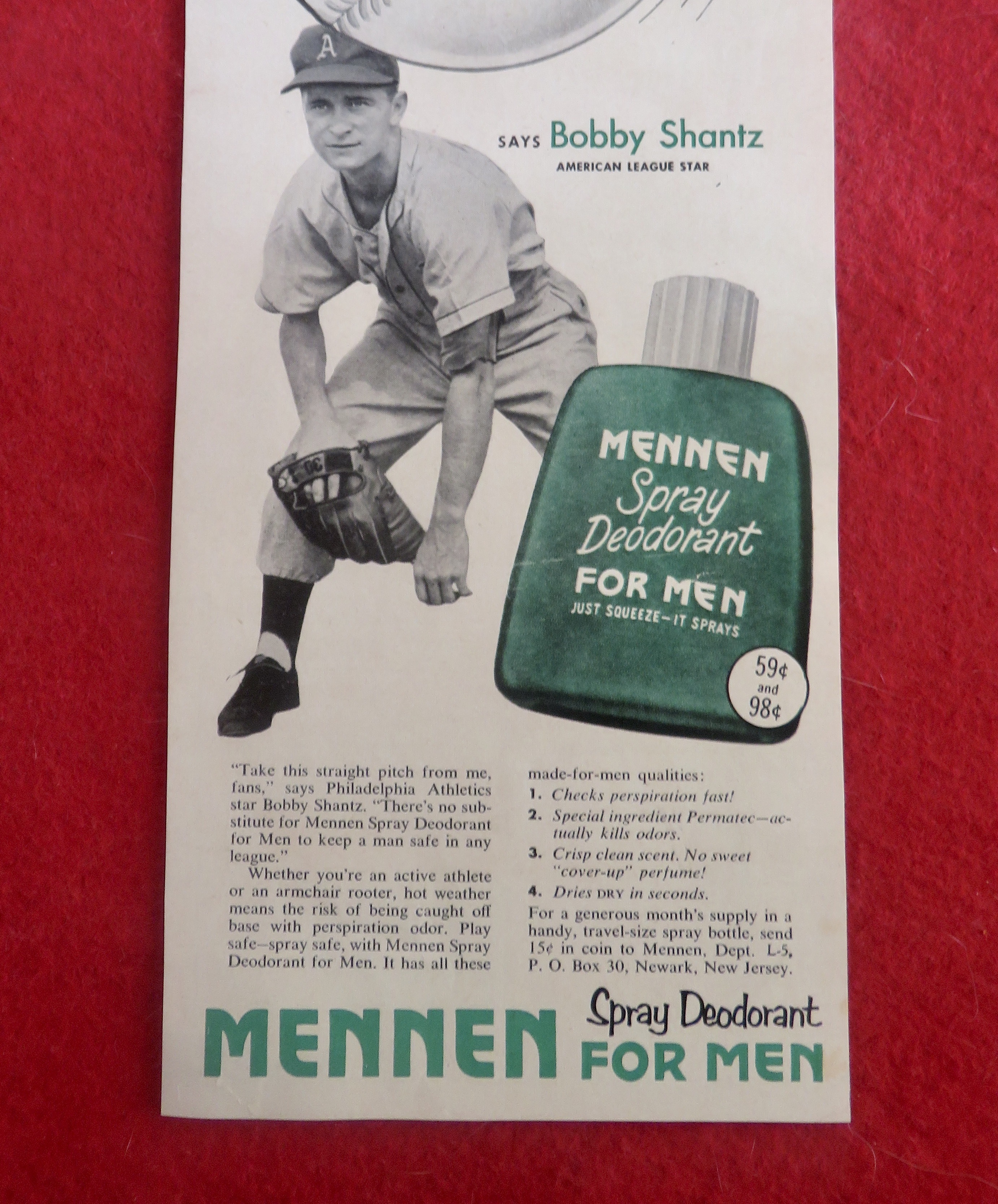 1950's Mennen Spray Deodorant w Baseball's Bobby Shantz