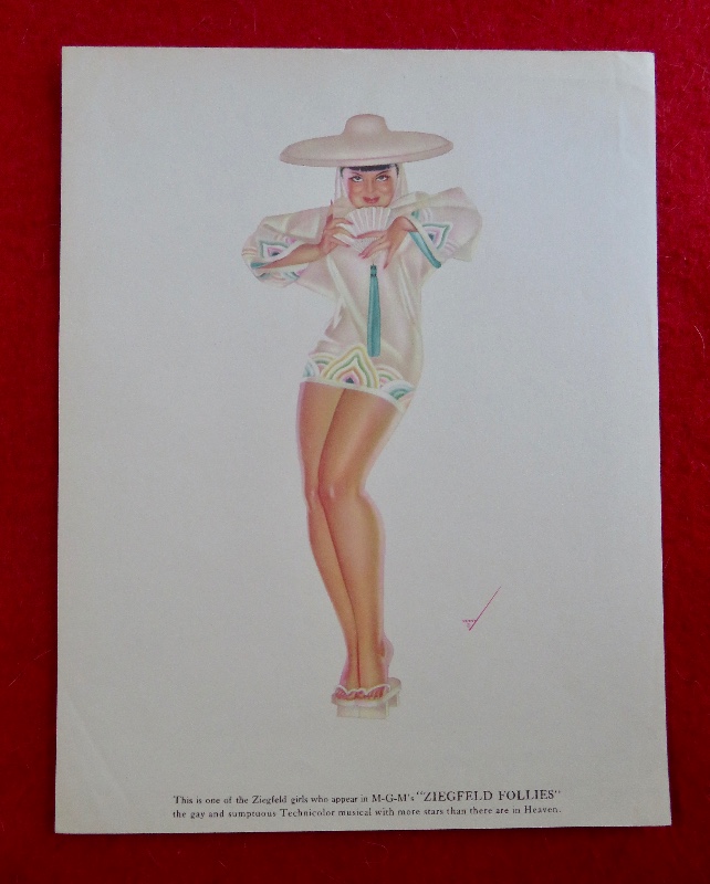 1940's Sexy George Petty Ziegfeld Follies Pin Up Girl Wearing A White Shirt While Wearing A White Sombrero