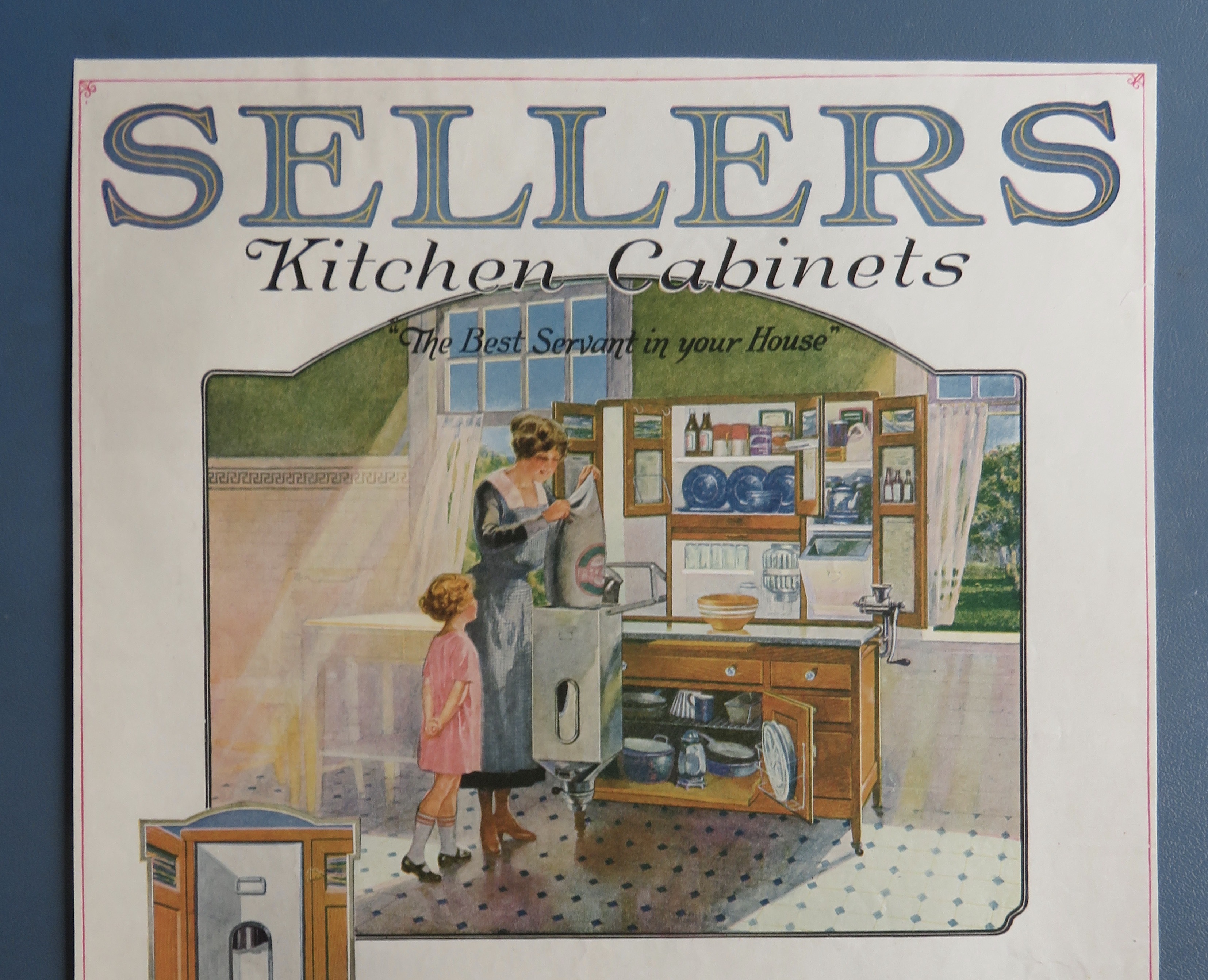1920 Sellers Kitchen Cabinets with Woman & Child