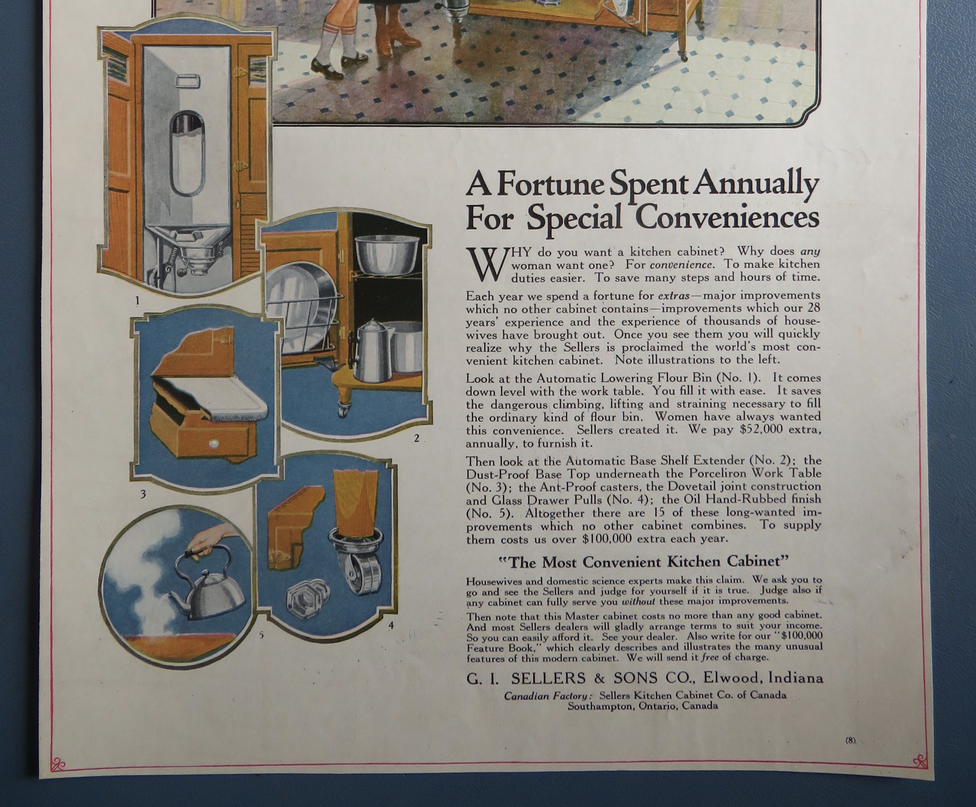 1920 Sellers Kitchen Cabinets with Woman & Child
