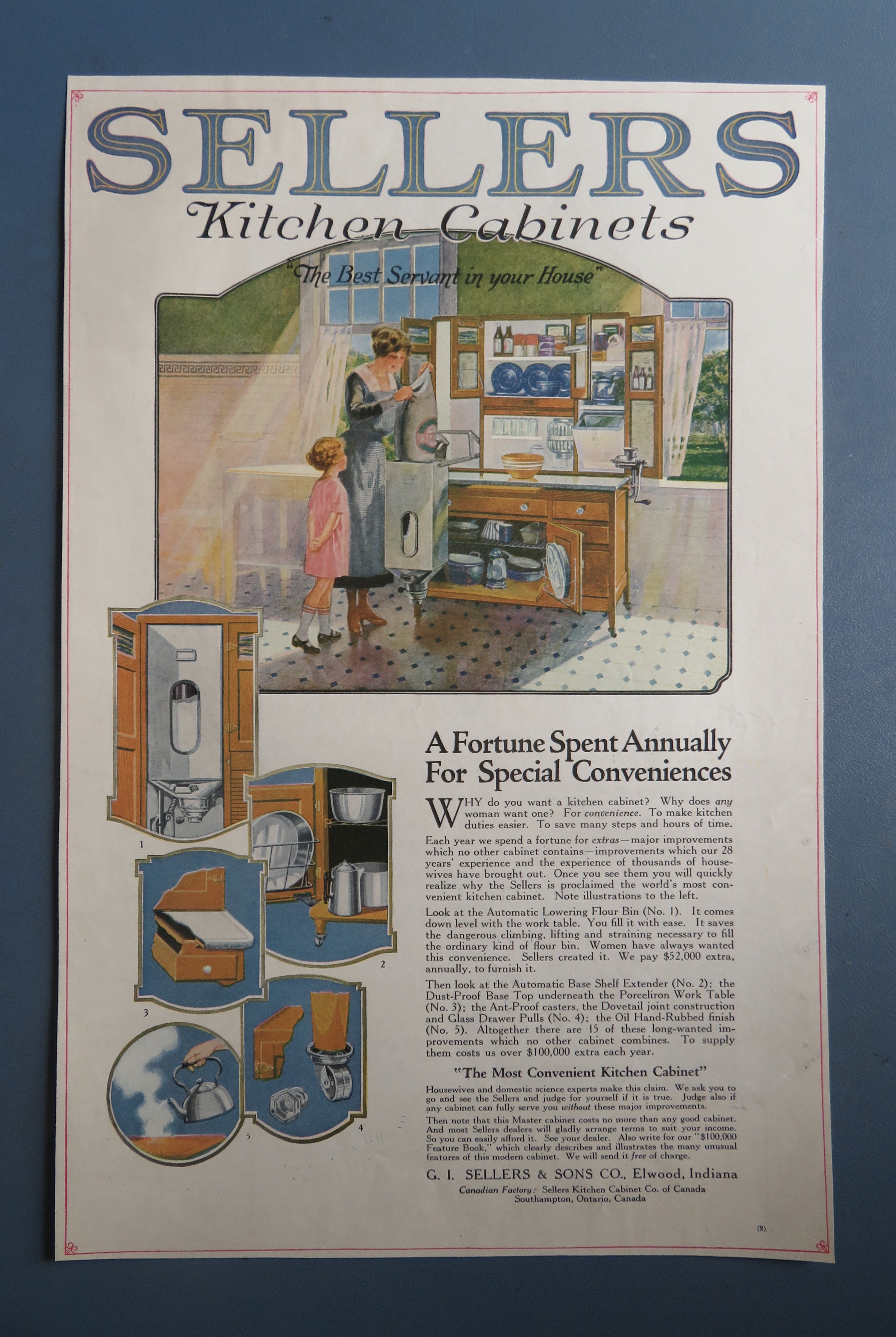 1920 Sellers Kitchen Cabinets with Woman & Child