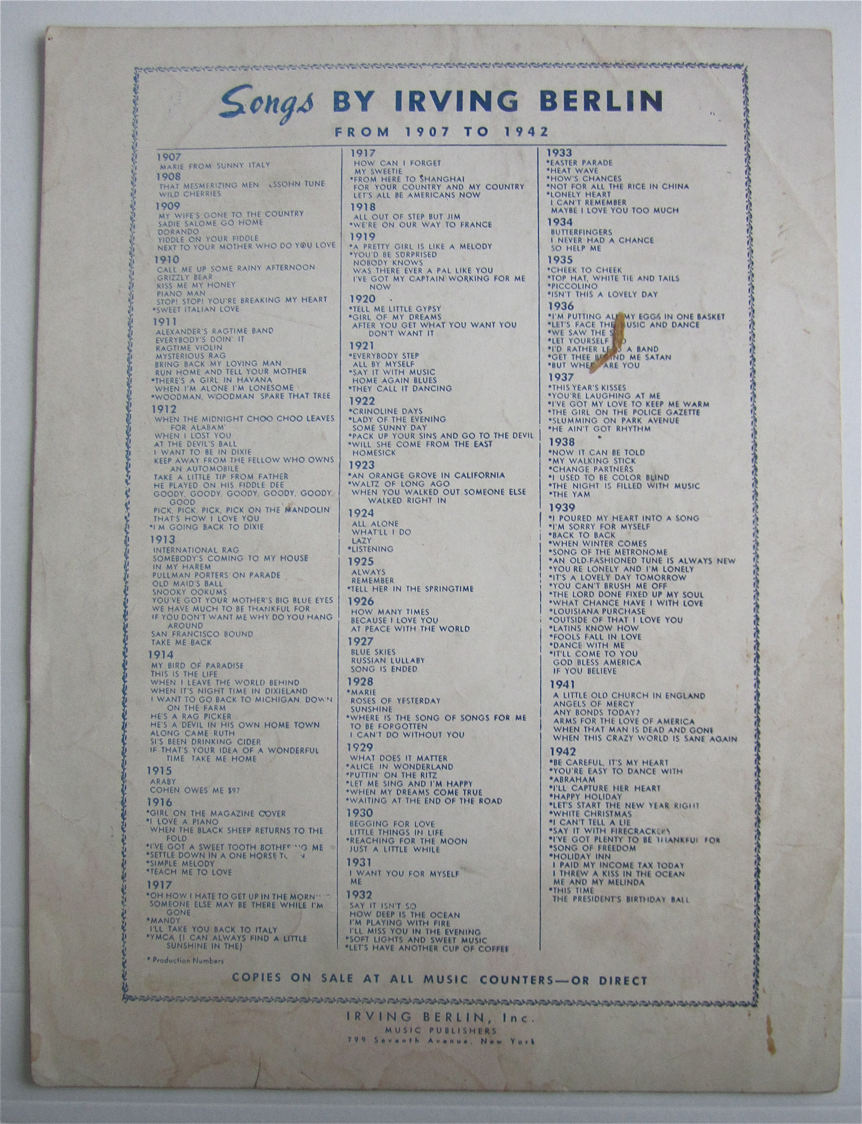Sheet Music 1919 A Pretty Girl Is Like A Melody