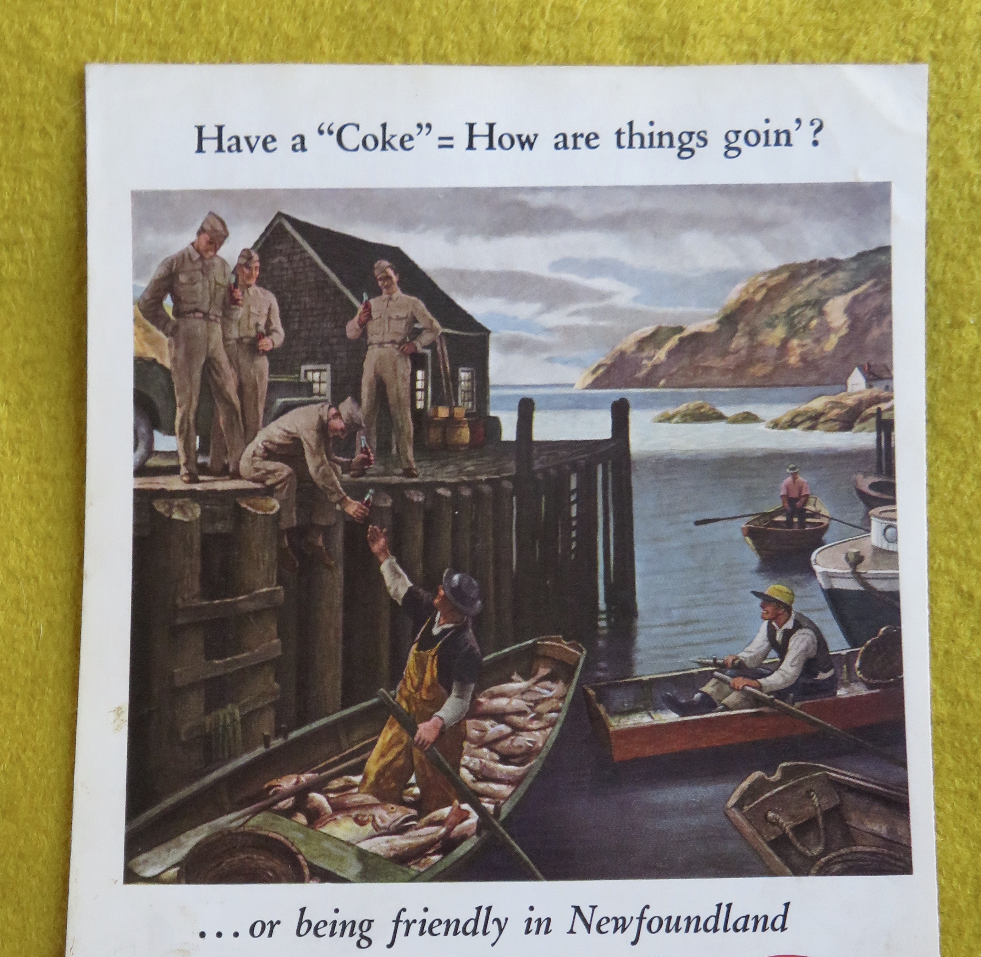1944 Coca Cola (Coke) with a Soldier & Fisherman